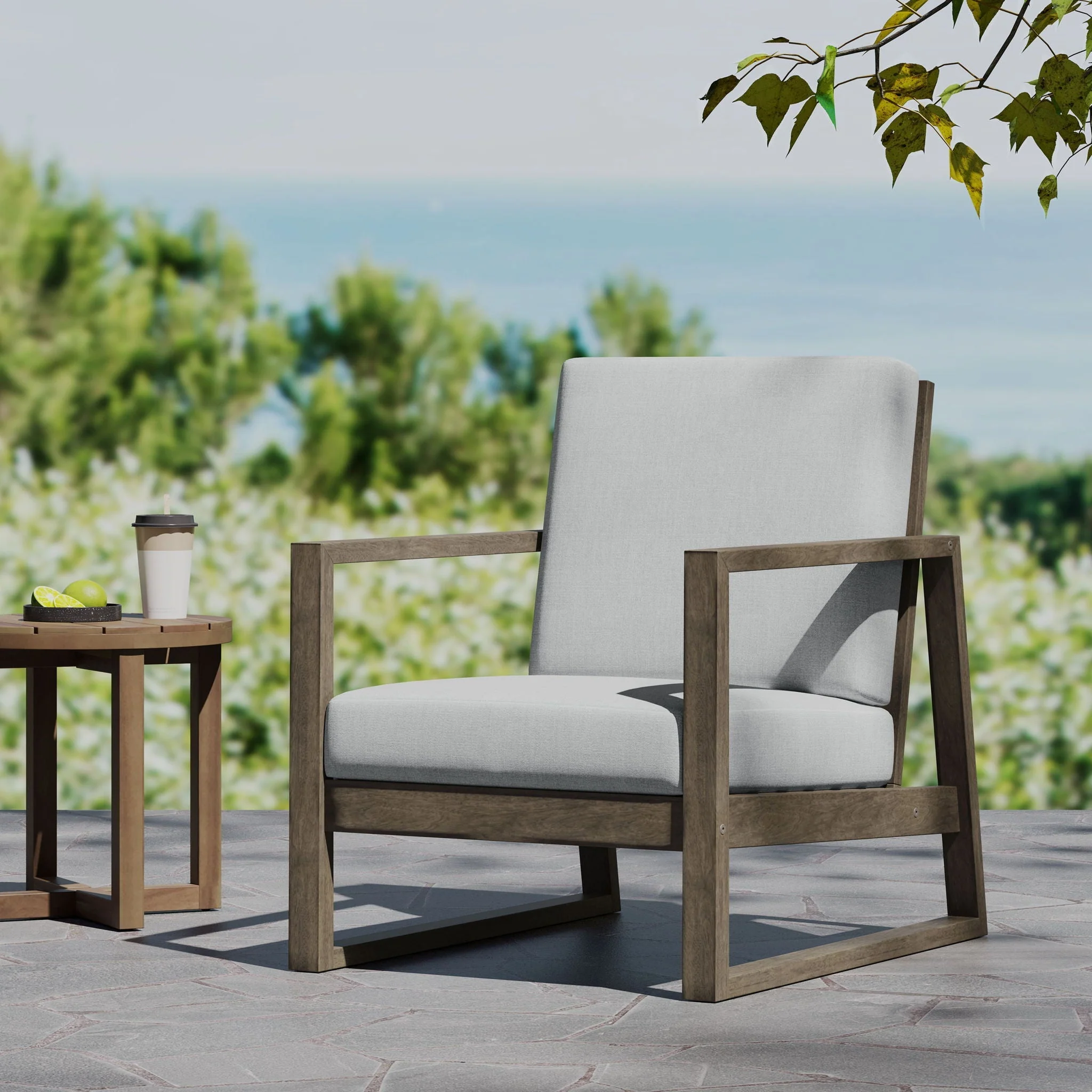 Nexusia Outdoor Acacia Wood Club Chair With Slat Design - Image 7
