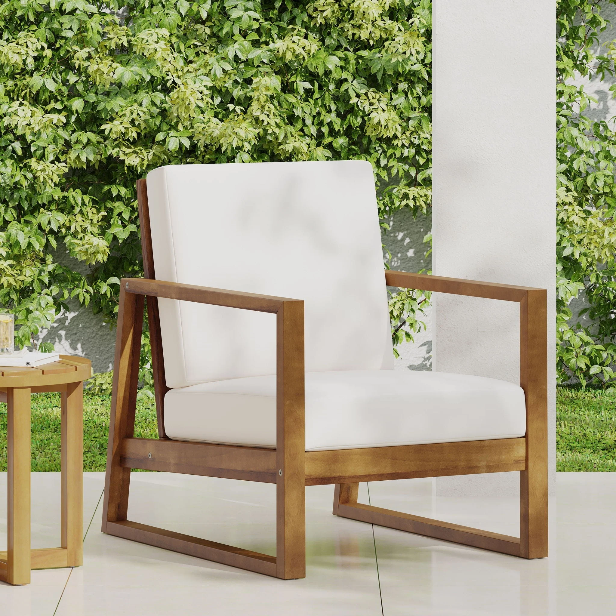 Nexusia Outdoor Acacia Wood Club Chair With Slat Design - Image 8