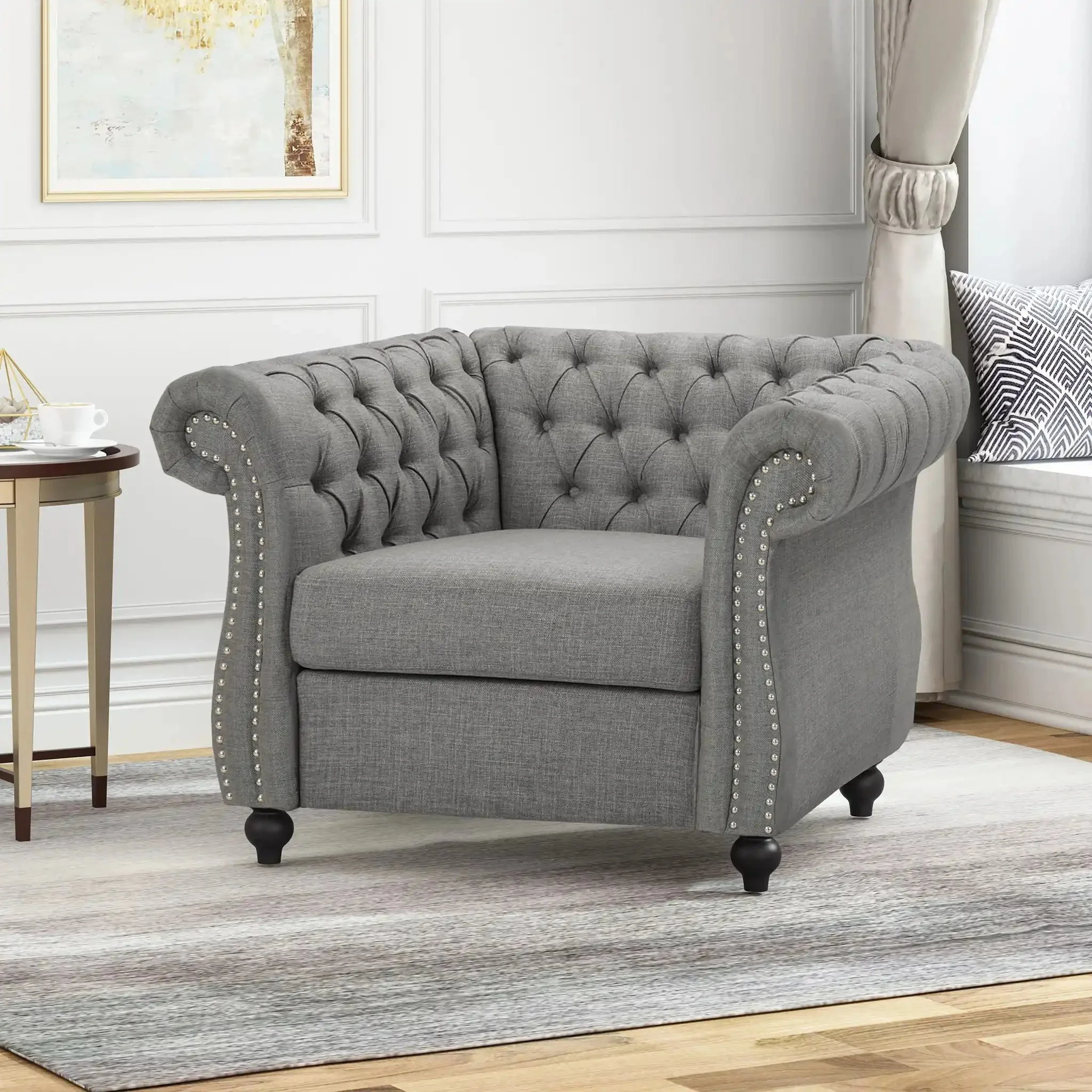 Nexuson - Upholstered Chesterfield Chair With Deep Tufted And Nailhead Trim - Image 8