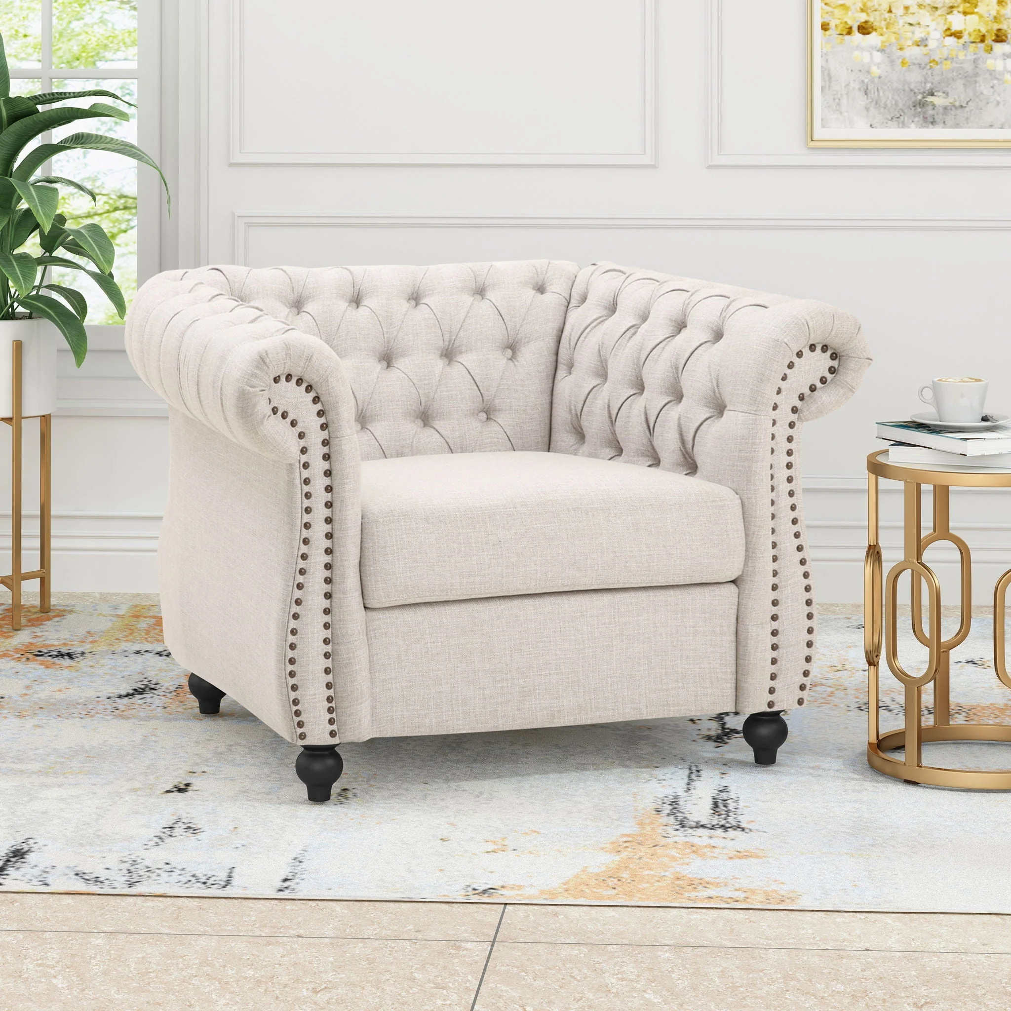 Nexuson - Upholstered Chesterfield Chair With Deep Tufted And Nailhead Trim - Image 9