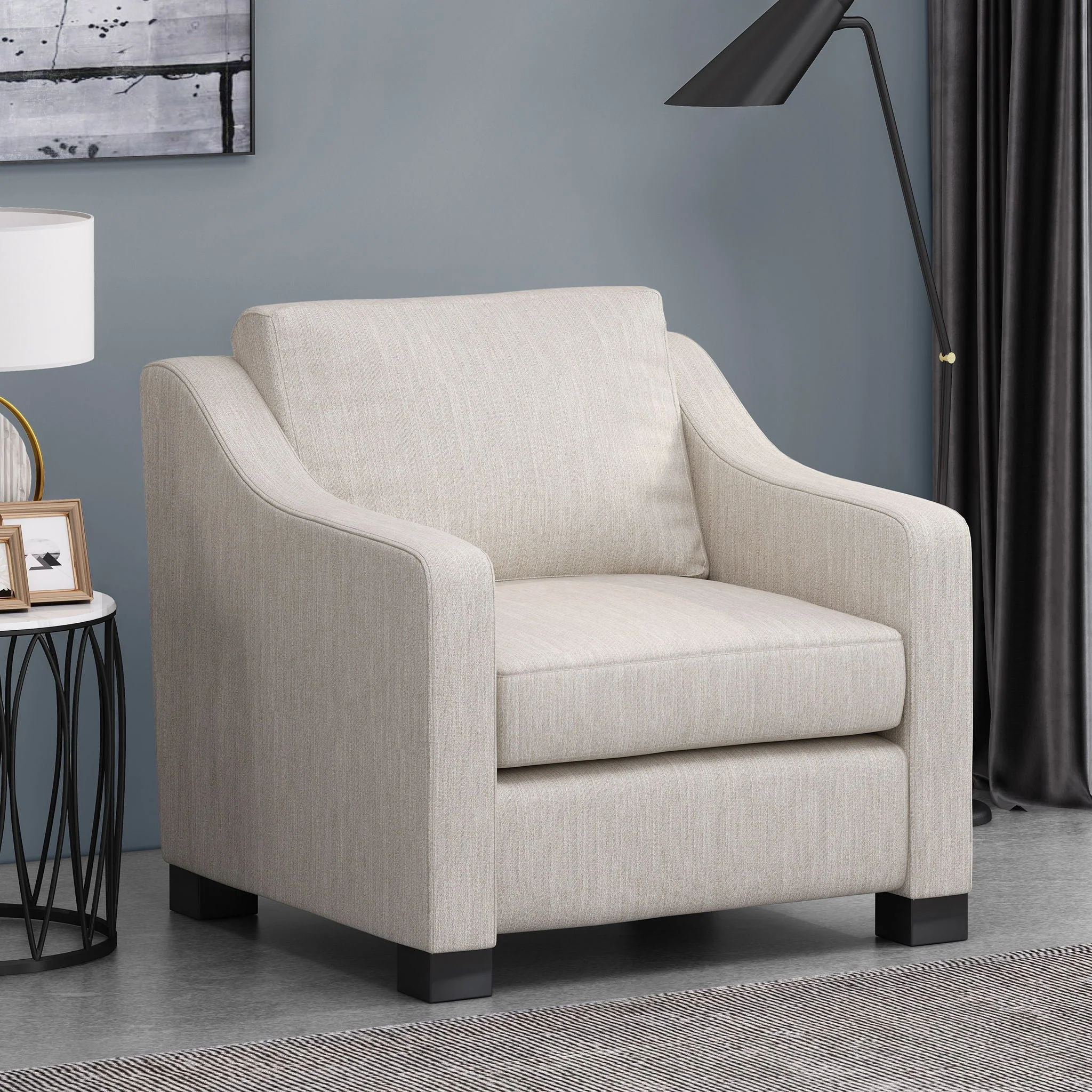 Nightowl Upholstered Club Chair with Sloped Arms and Wood Legs - Beige - Image 2