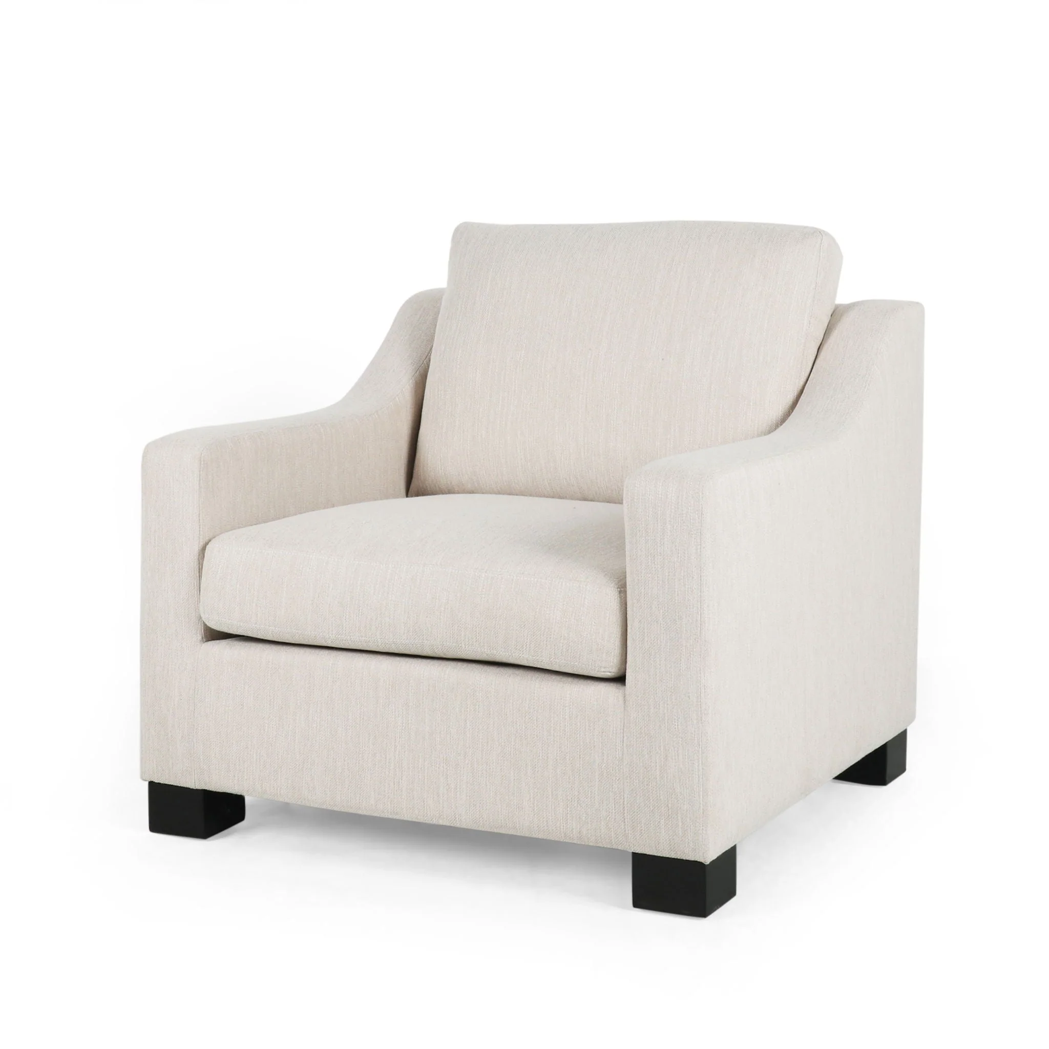 Nightowl Upholstered Club Chair with Sloped Arms and Wood Legs - Beige - Image 3