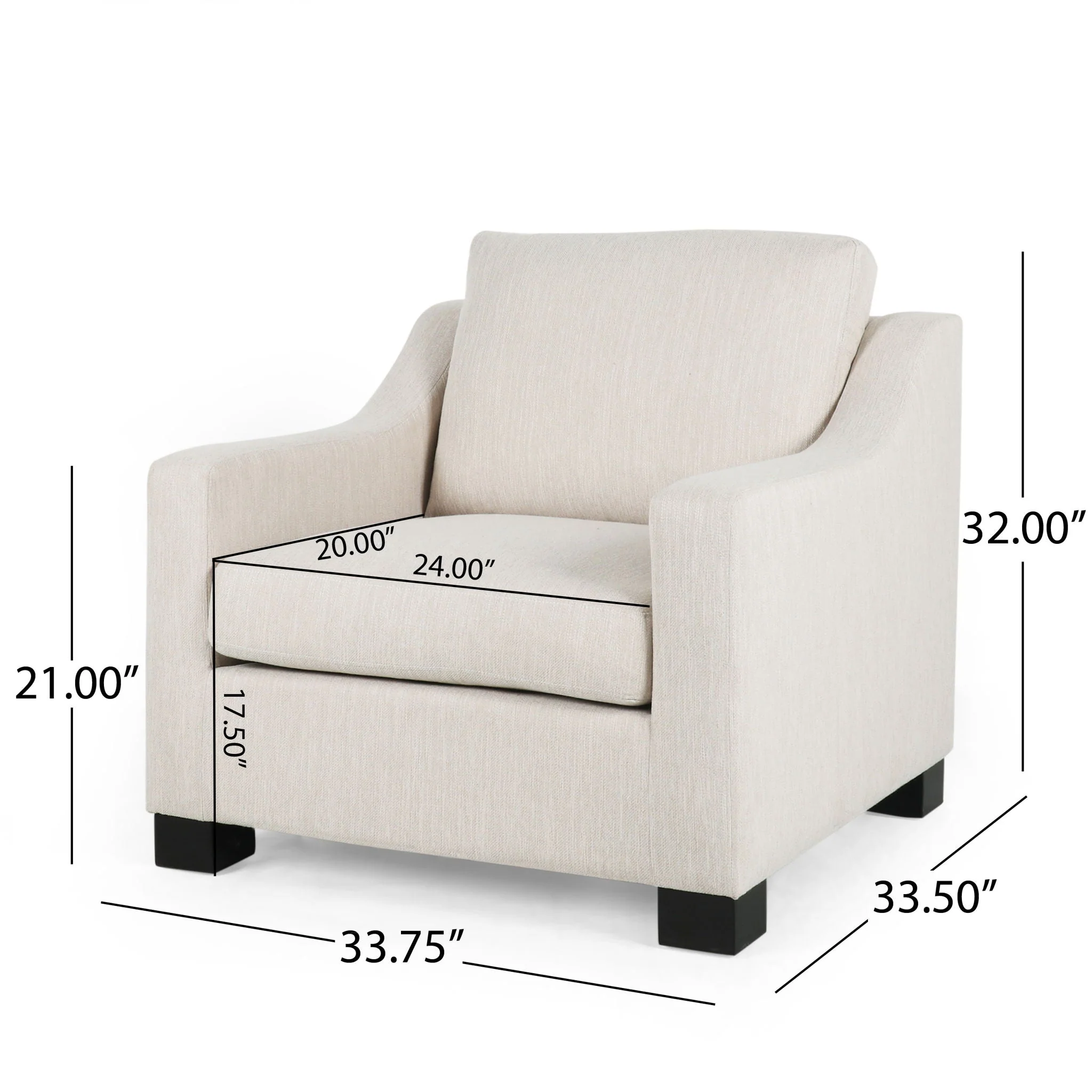 Nightowl Upholstered Club Chair with Sloped Arms and Wood Legs - Beige - Image 4