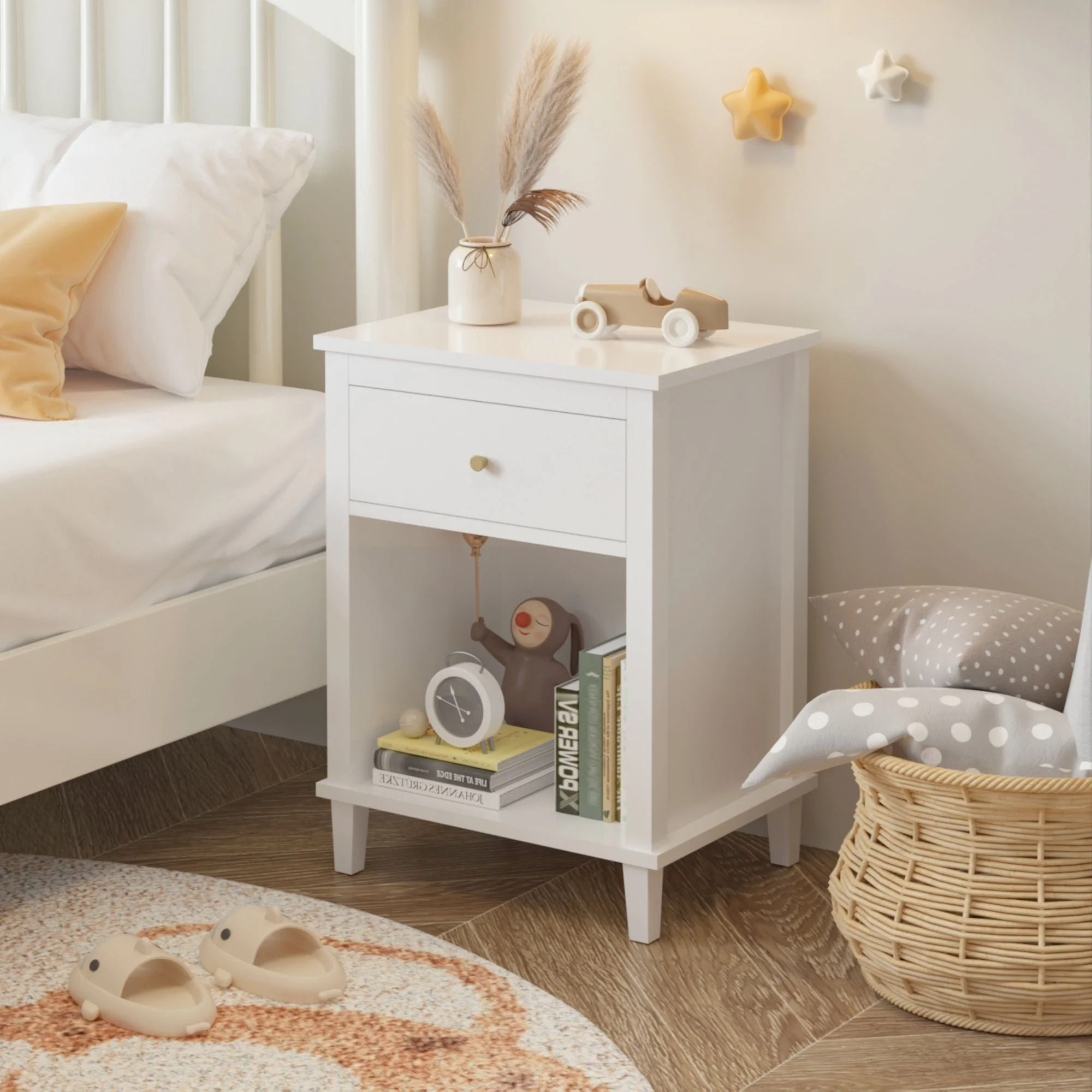 Nightstand & 1 Drawer And 1 Shelf - White - Image 2
