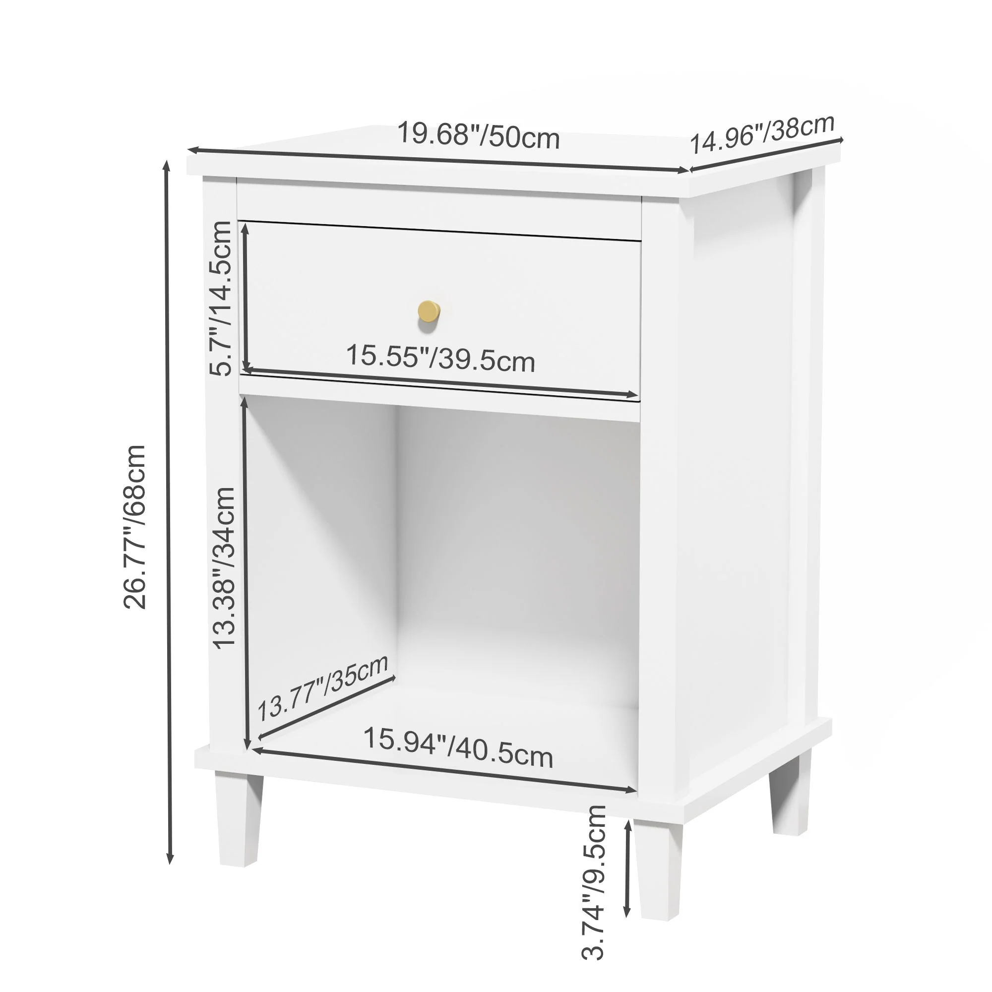 Nightstand & 1 Drawer And 1 Shelf - White - Image 3