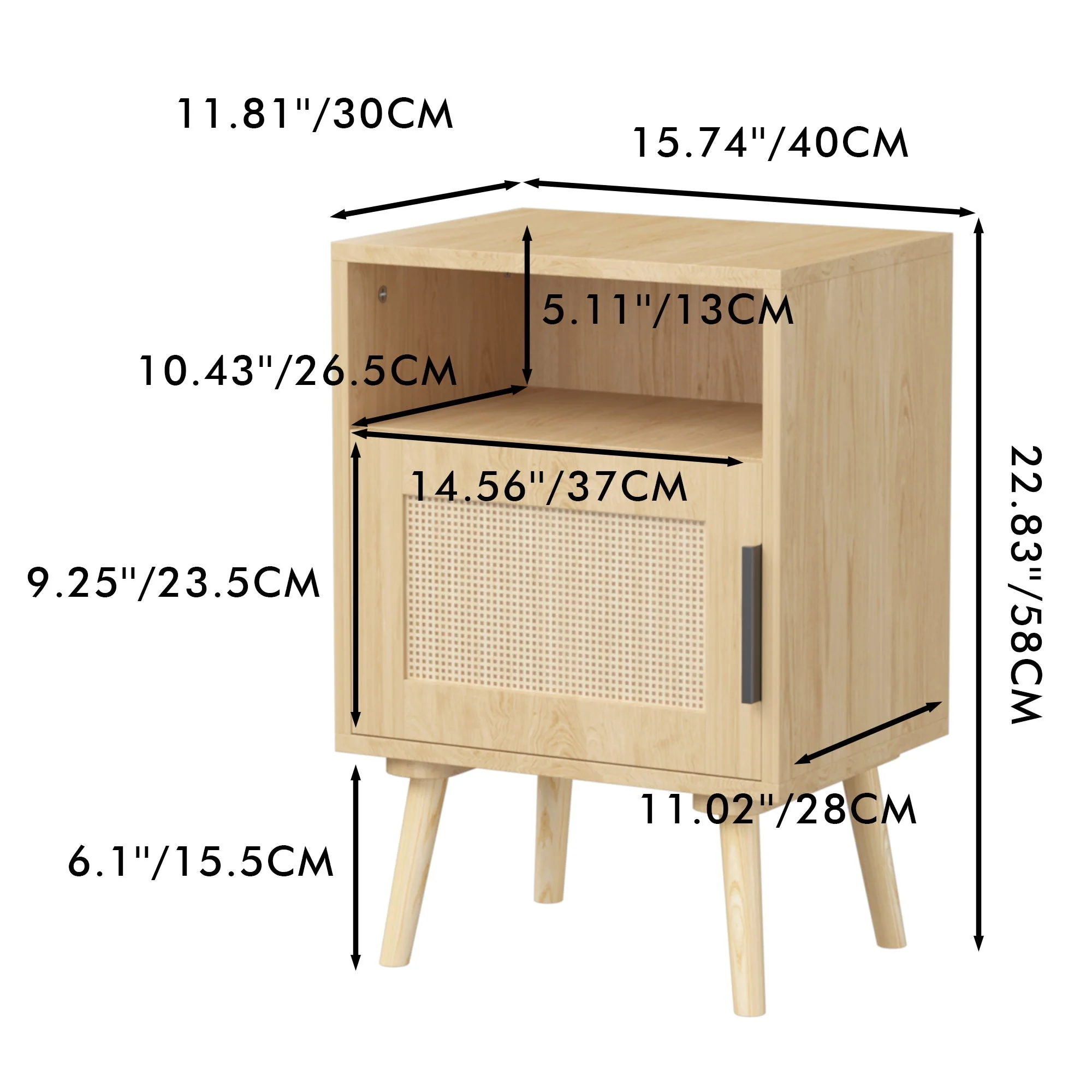 Nightstand, Side Table With Door And Open Shelf For Bedroom - Oak - Image 4