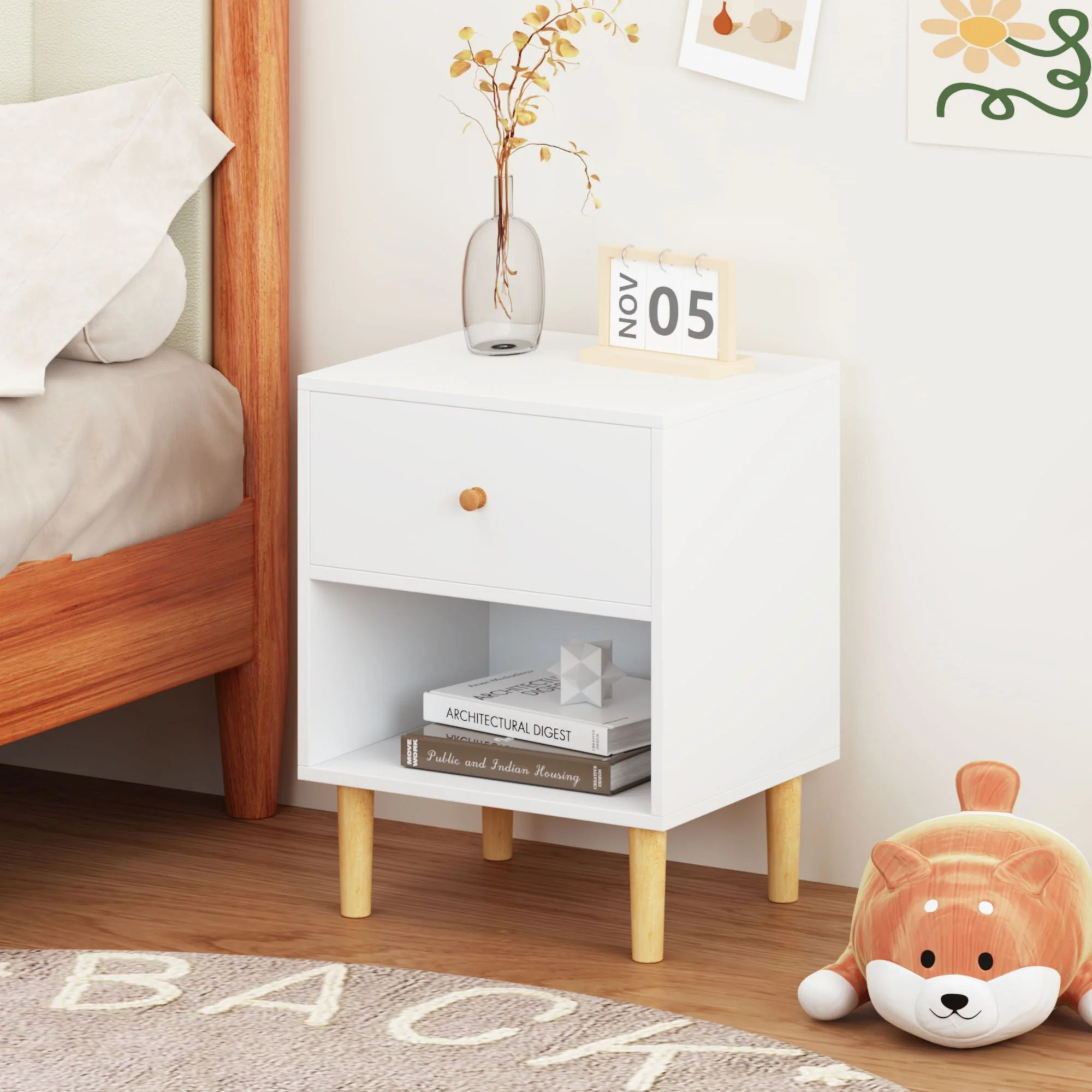 Nightstand With 1 Drawer And 1 Shelf - White - Image 2