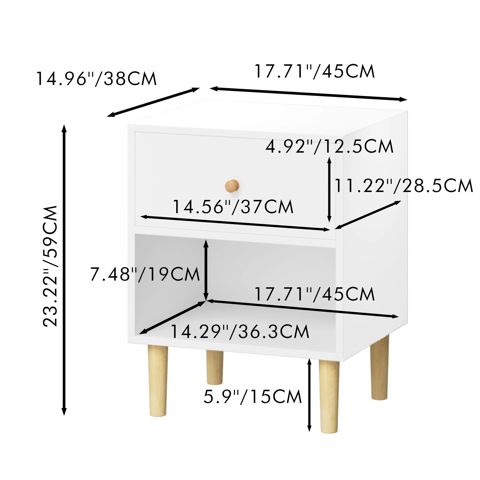 Nightstand With 1 Drawer And 1 Shelf - White - Image 3