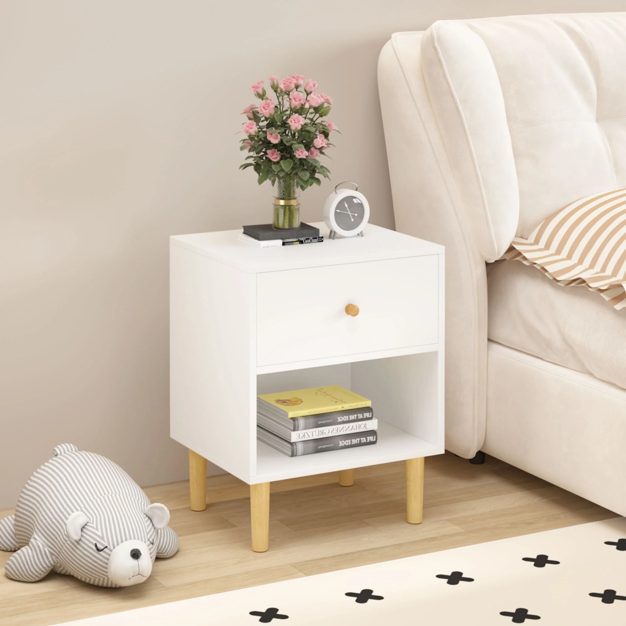 Nightstand With 1 Drawer And 1 Shelf - White - Image 4