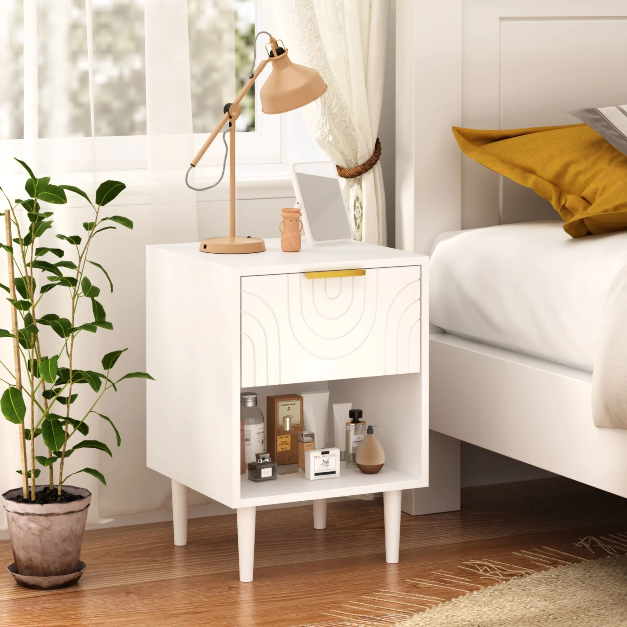 Nightstand With 1 Drawer And Open Shelf - White - Image 2