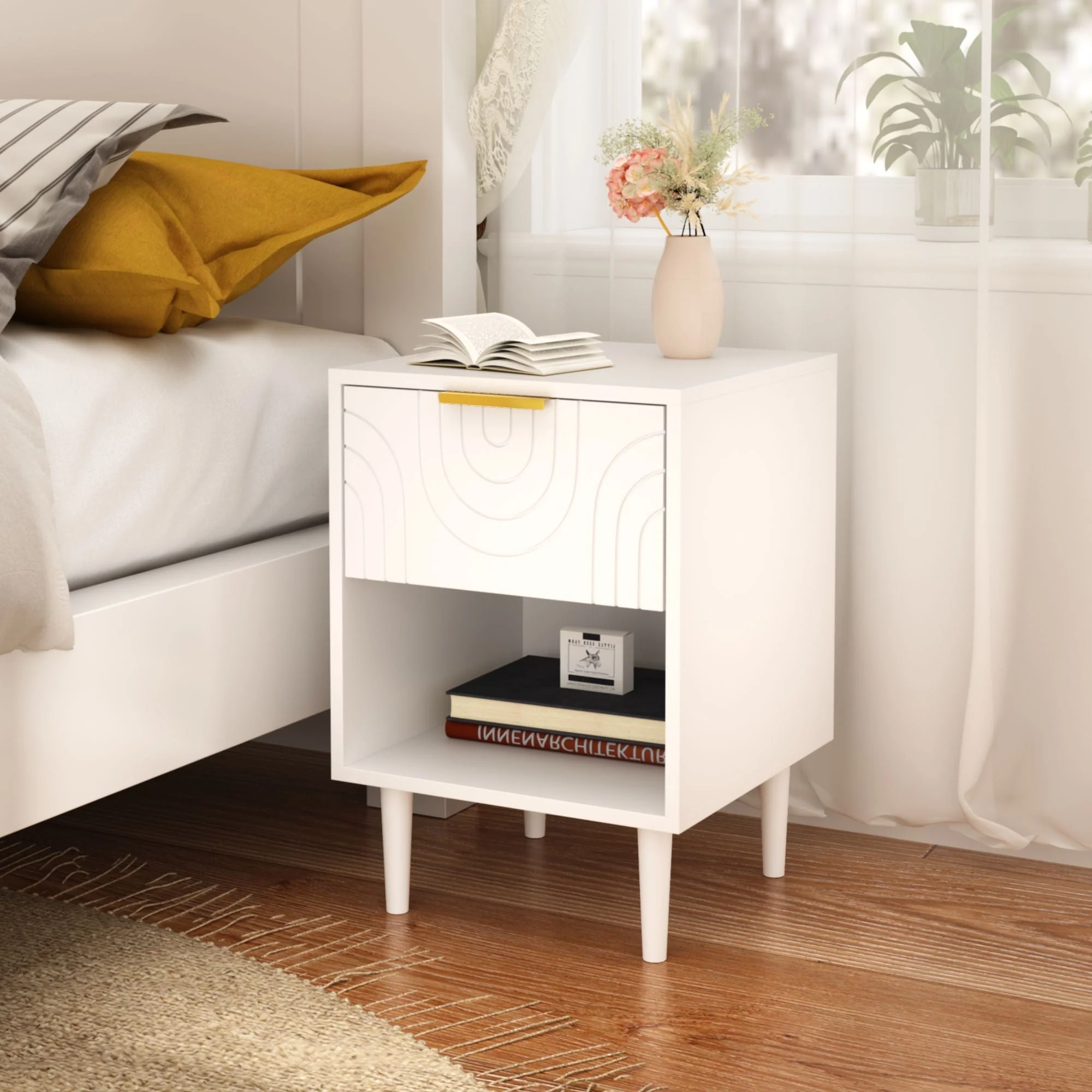 Nightstand With 1 Drawer And Open Shelf - White - Image 4