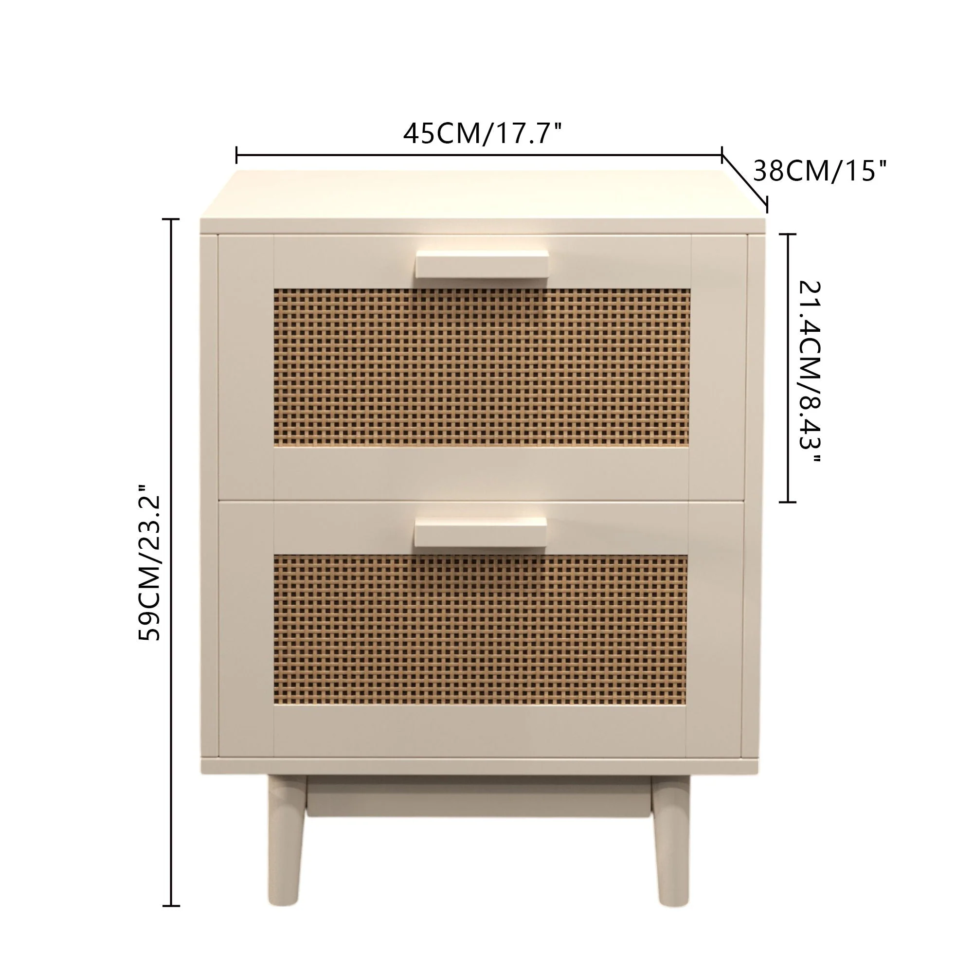 Nightstand With 2 Drawers, Storage Side Table For Bedroom - Antique Natural / Rattan - Image 3