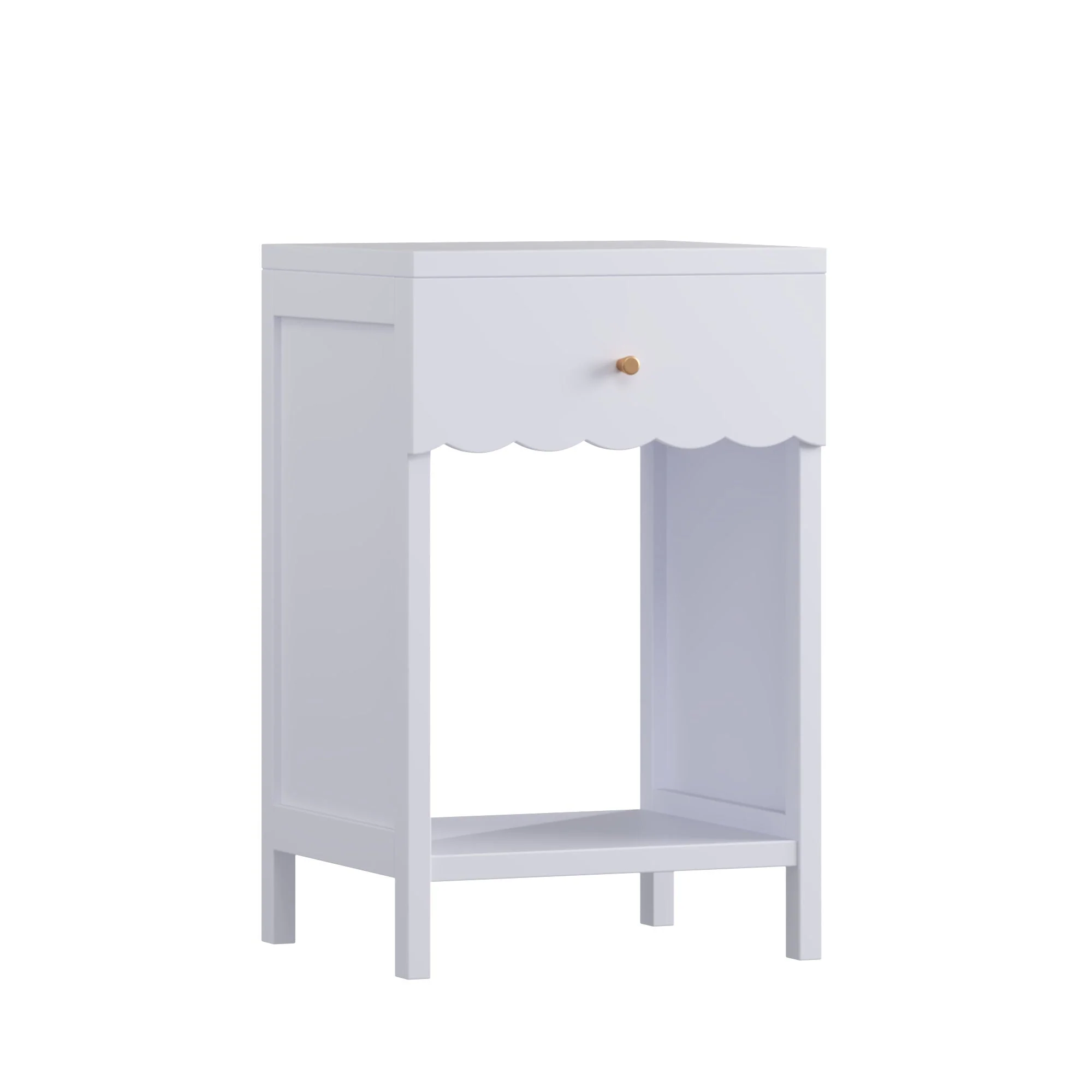 Nightstand With Drawer And Open Shelf, Scalloped Edge Bedside Table - Image 2