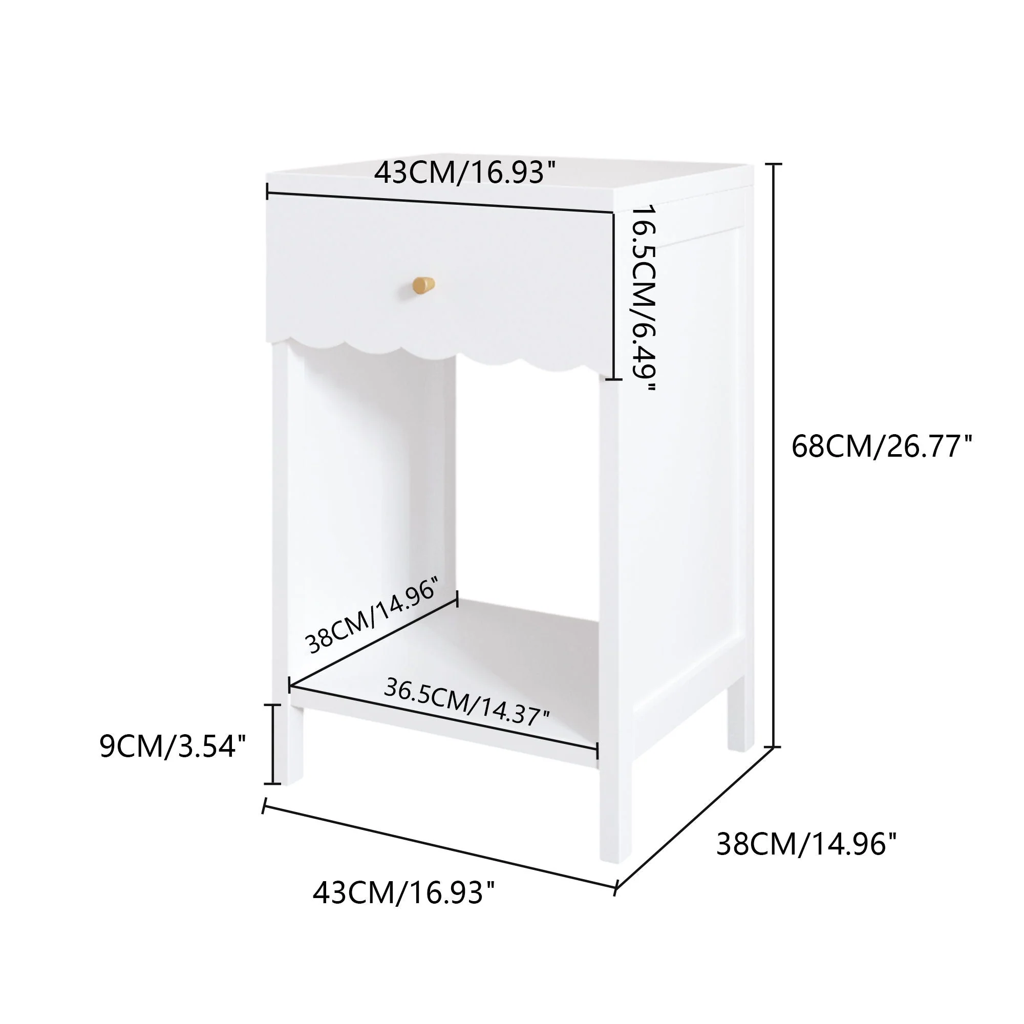 Nightstand With Drawer And Open Shelf, Scalloped Edge Bedside Table - Image 8