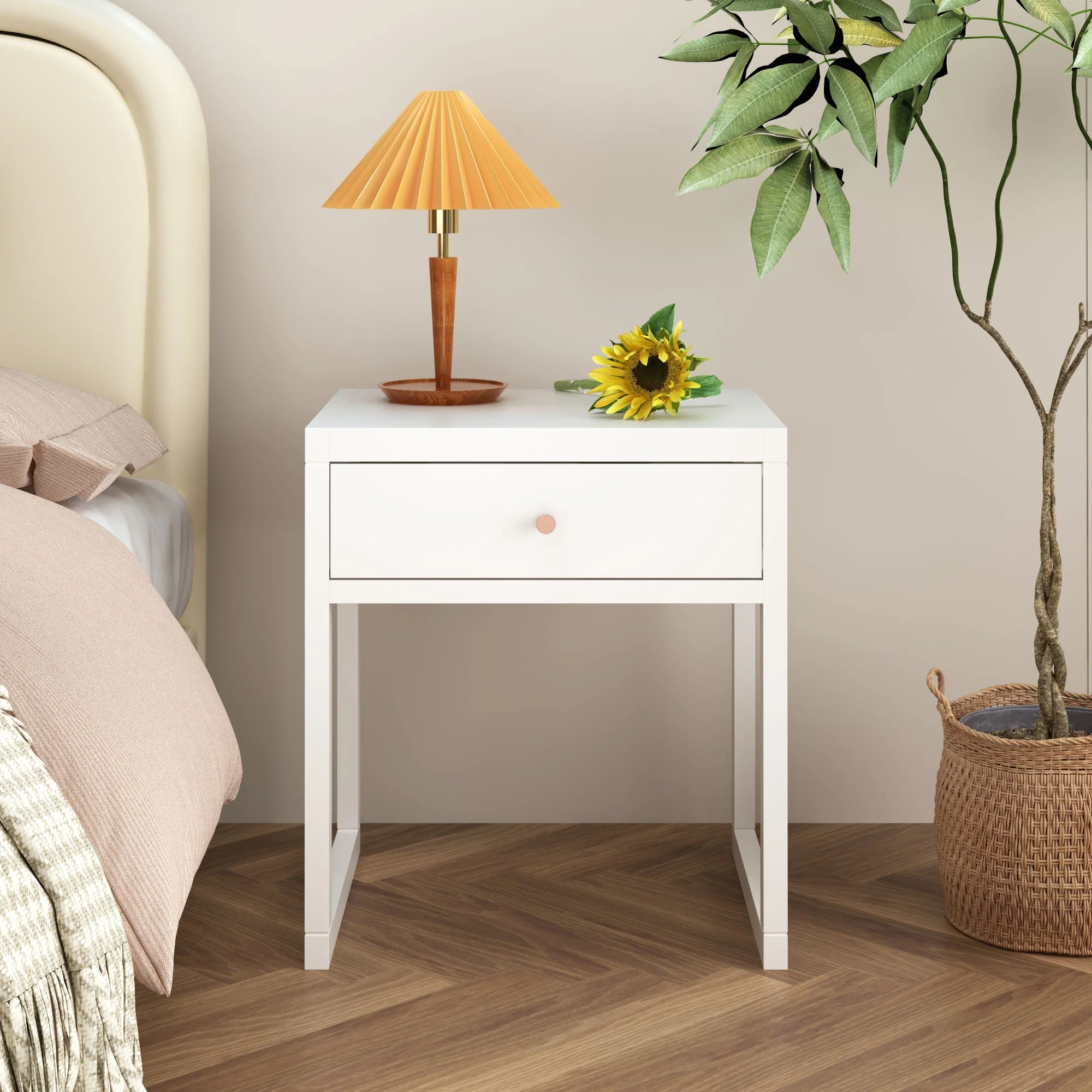 Nightstand With Drawer, Minimalist Bedside Table, Compact End Table For Bedroom - White - Image 4