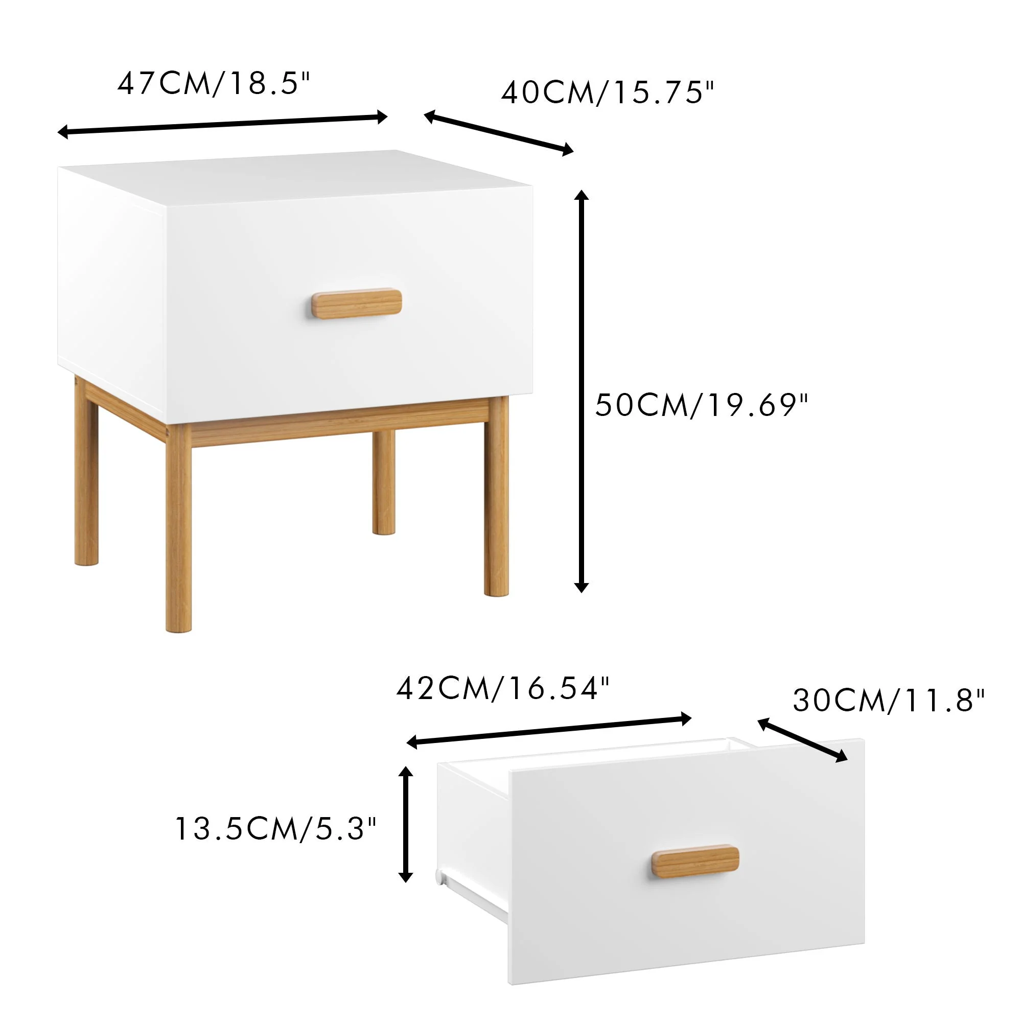 Nightstand With Drawer, Minimalist Bedside Table With Handle For Bedroom - White - Image 2