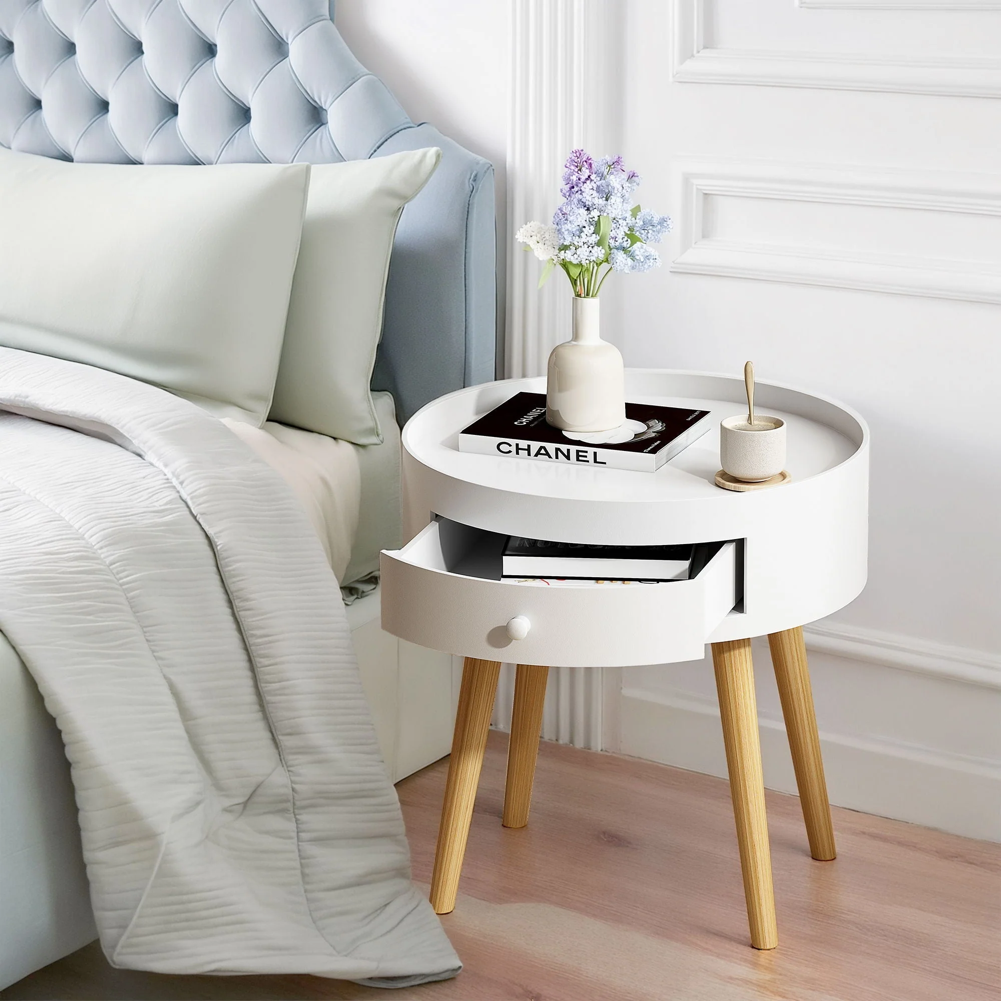 Nightstand With Storage Drawer, Bedside Table For Bedroom - White - Image 2