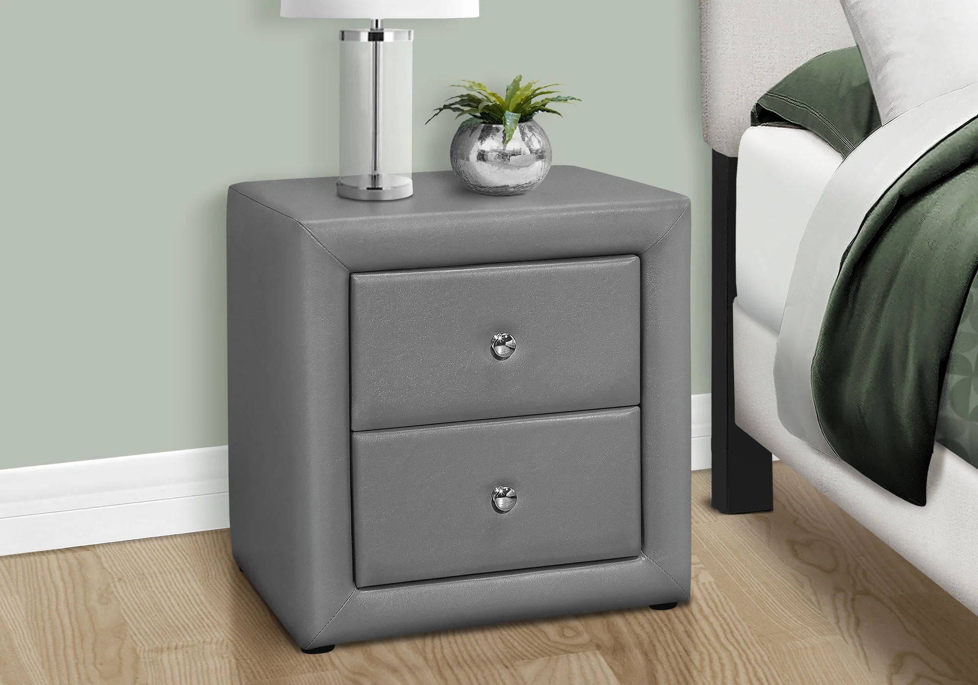 Nightstand with Storage Drawer, Upholstered, Transitional - Image 10