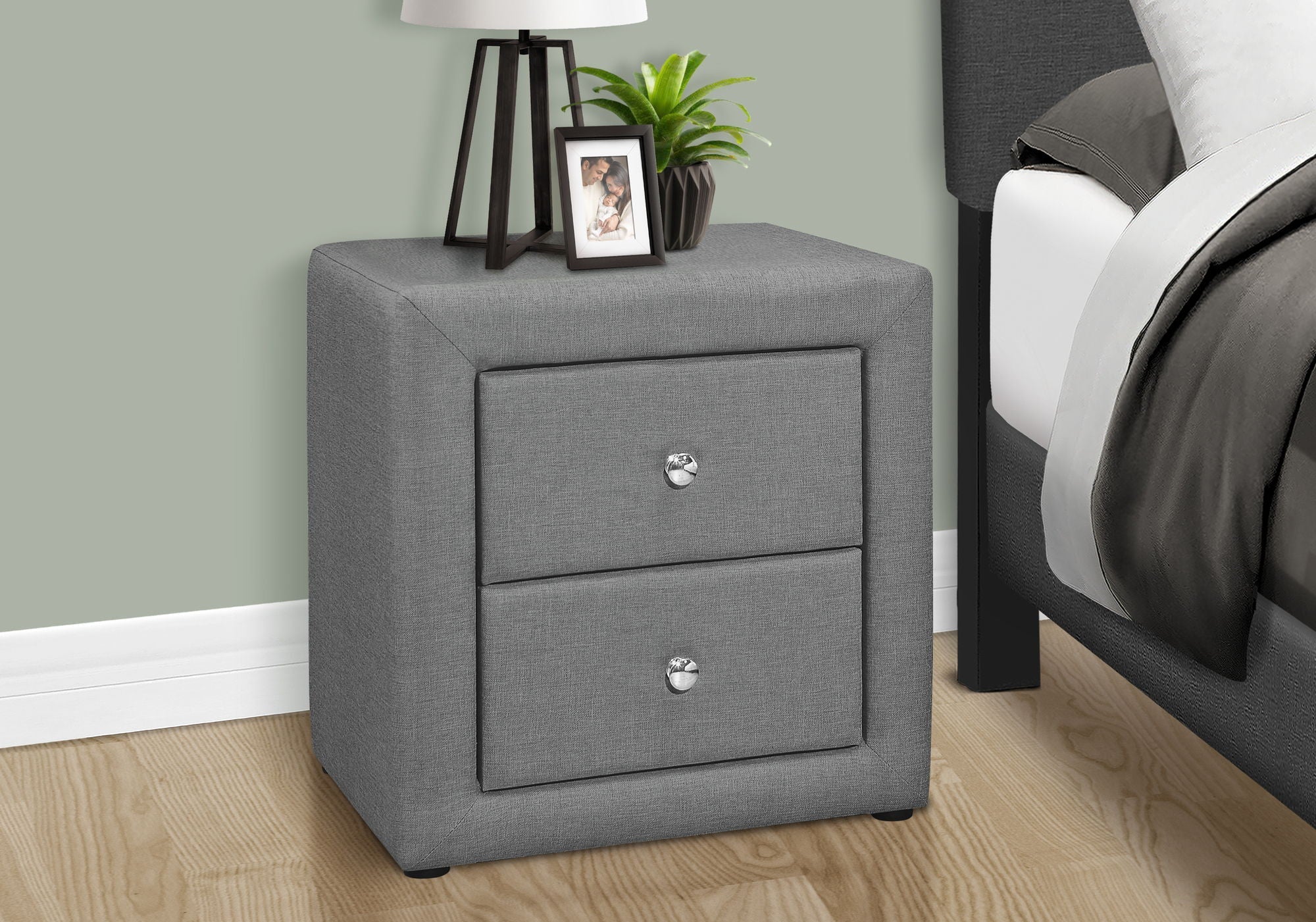 Nightstand with Storage Drawer, Upholstered, Transitional - Image 11