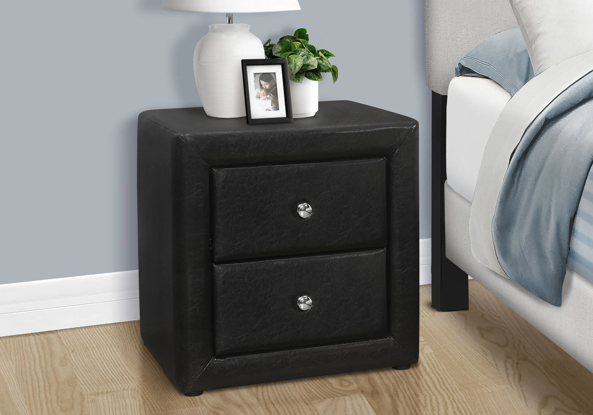 Nightstand with Storage Drawer, Upholstered, Transitional - Image 13