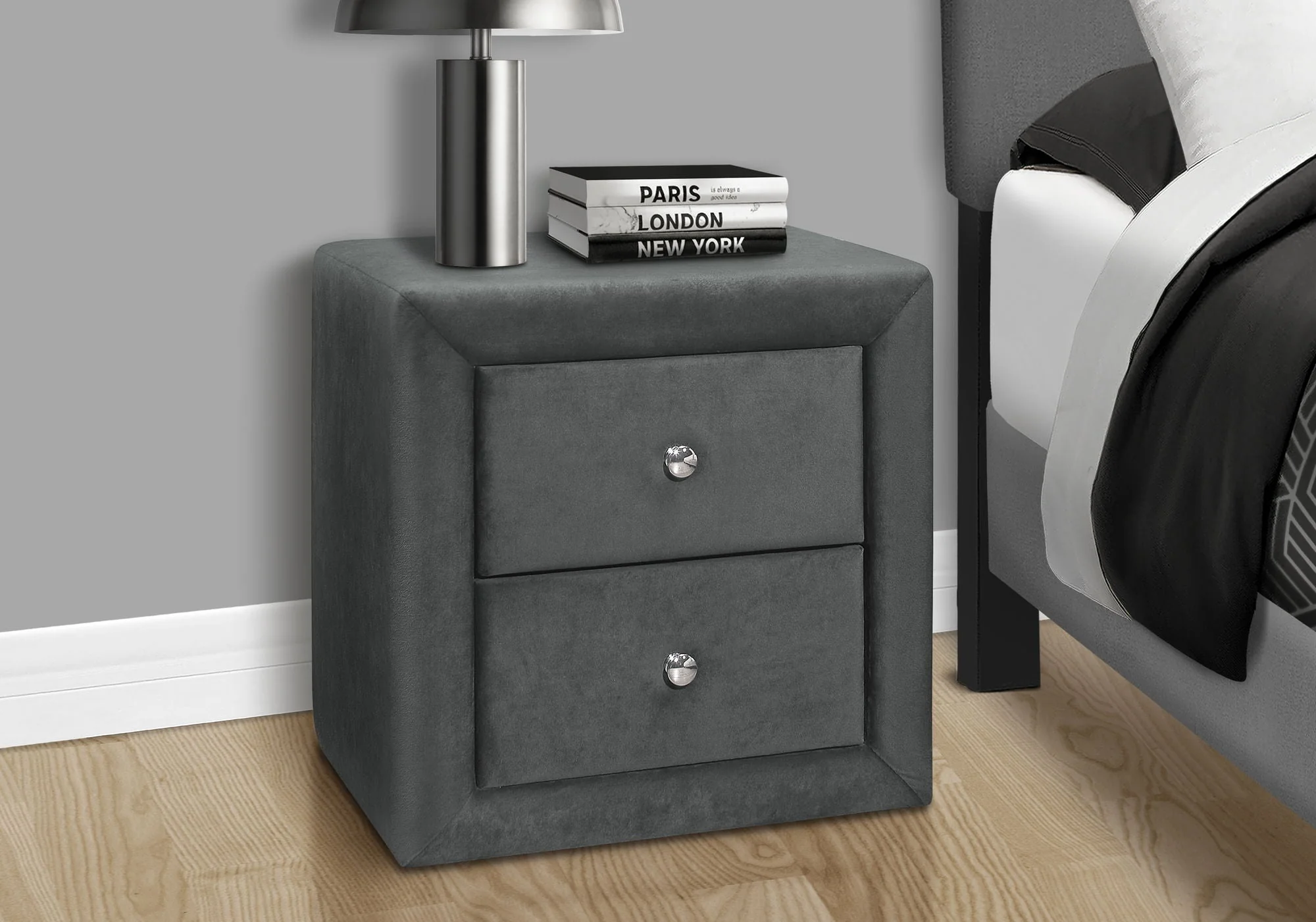 Nightstand with Storage Drawer, Upholstered, Transitional - Image 18
