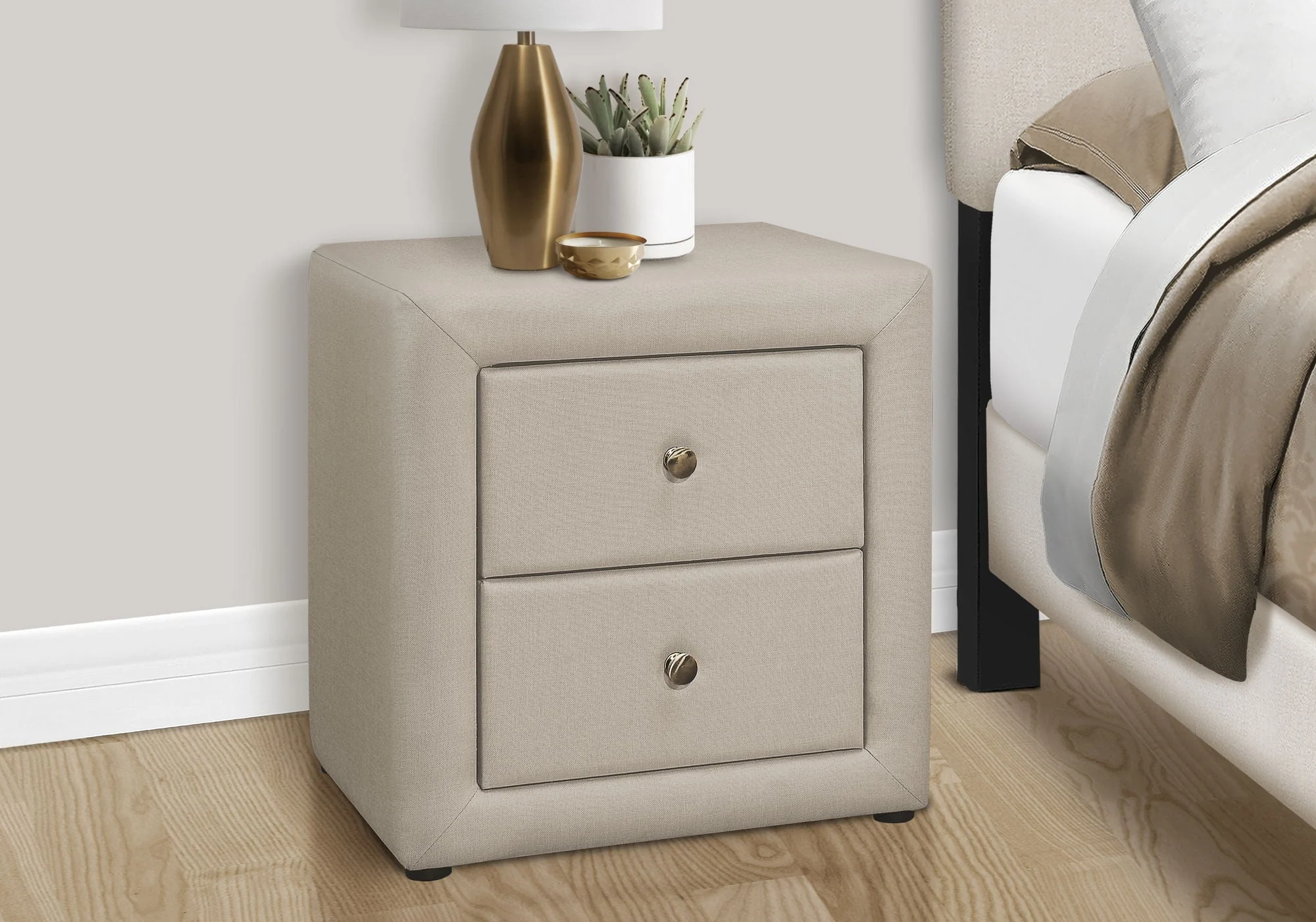 Nightstand with Storage Drawer, Upholstered, Transitional - Image 22
