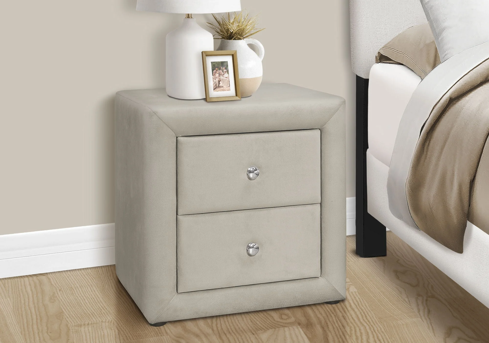 Nightstand with Storage Drawer, Upholstered, Transitional - Image 9