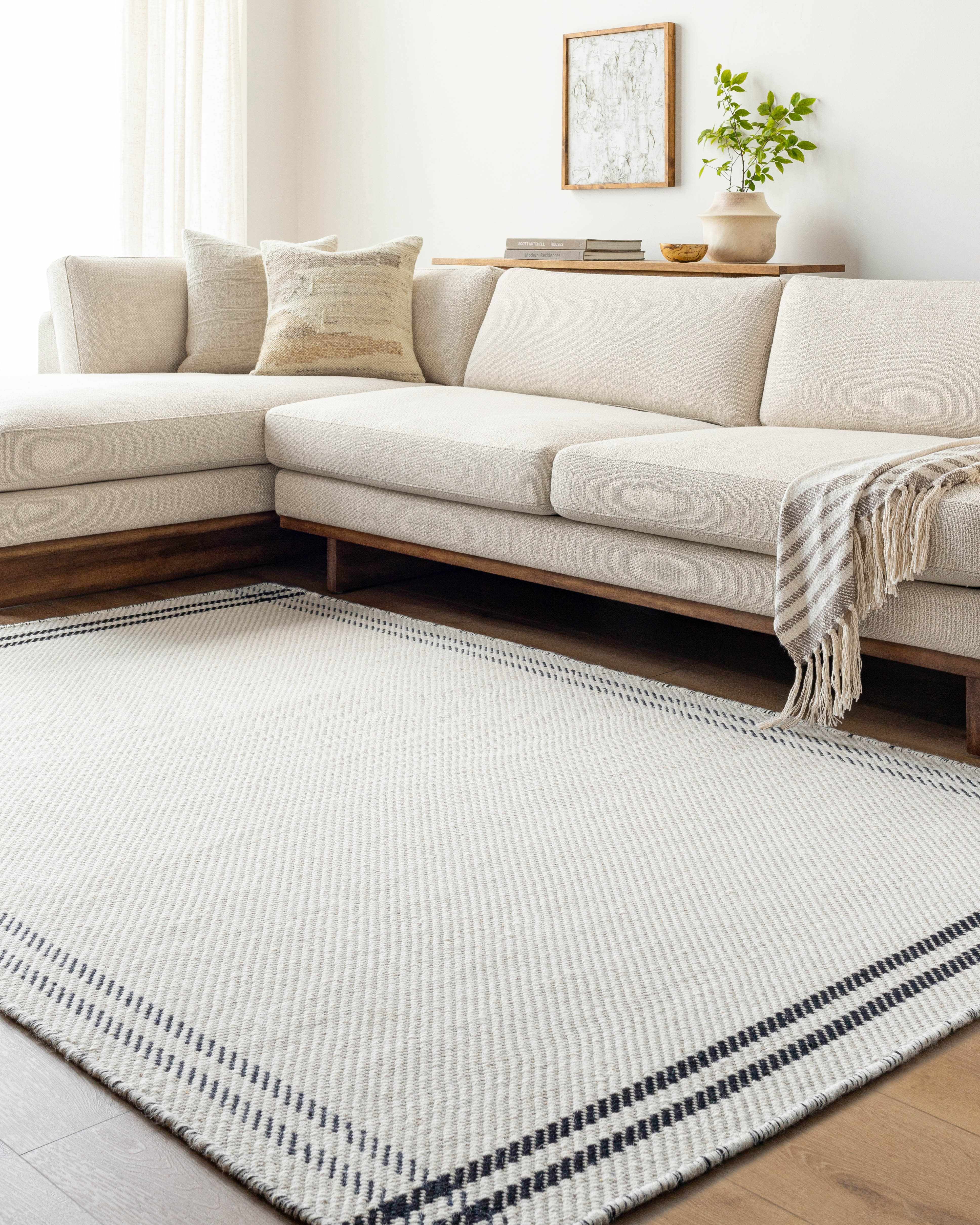 Nimue Cream & Blue Bordered Area Rug - Clearance - Image 2