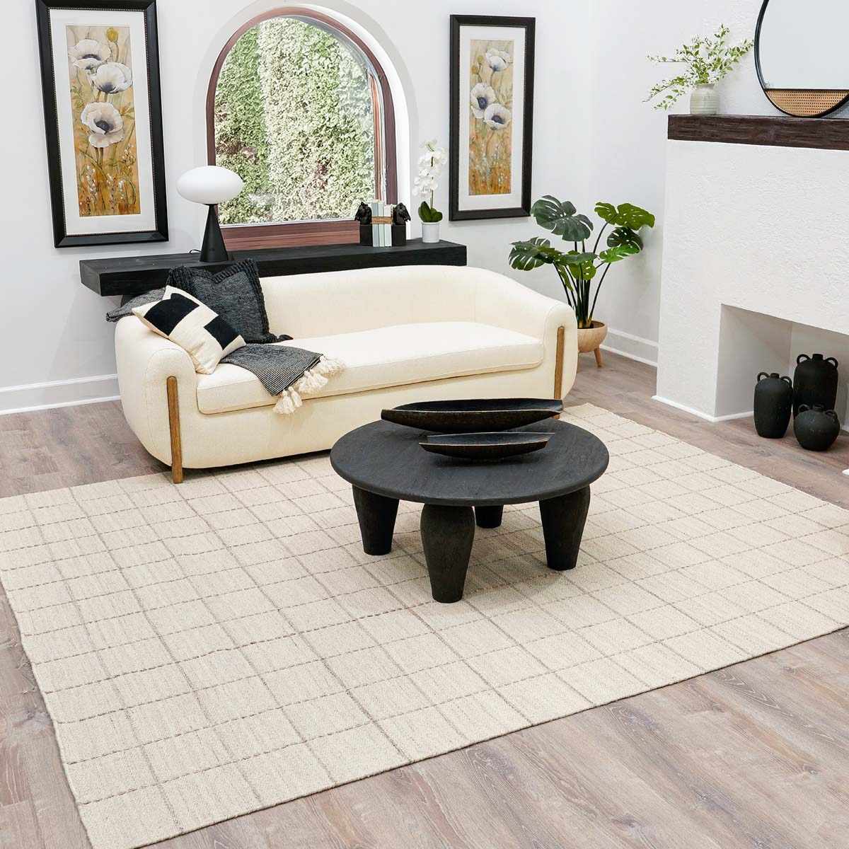 Nissa Cream Checkered Wool Rug - Image 2