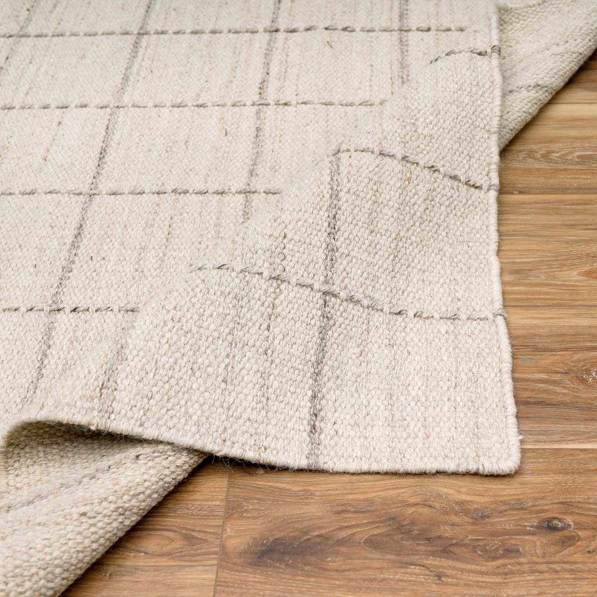 Nissa Cream Checkered Wool Rug - Image 4