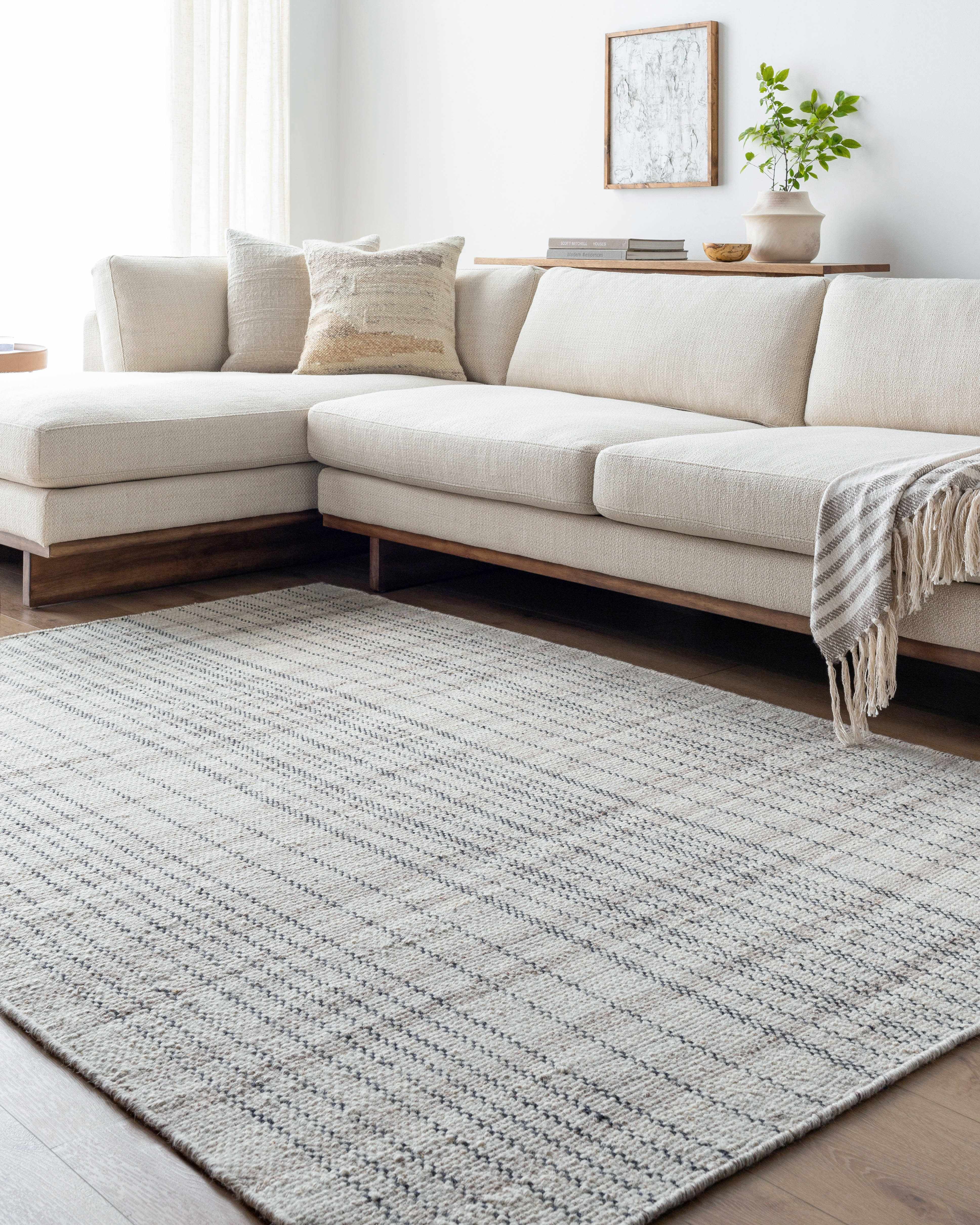 Nissa Gray Blue Checkered Wool Rug - Image 2