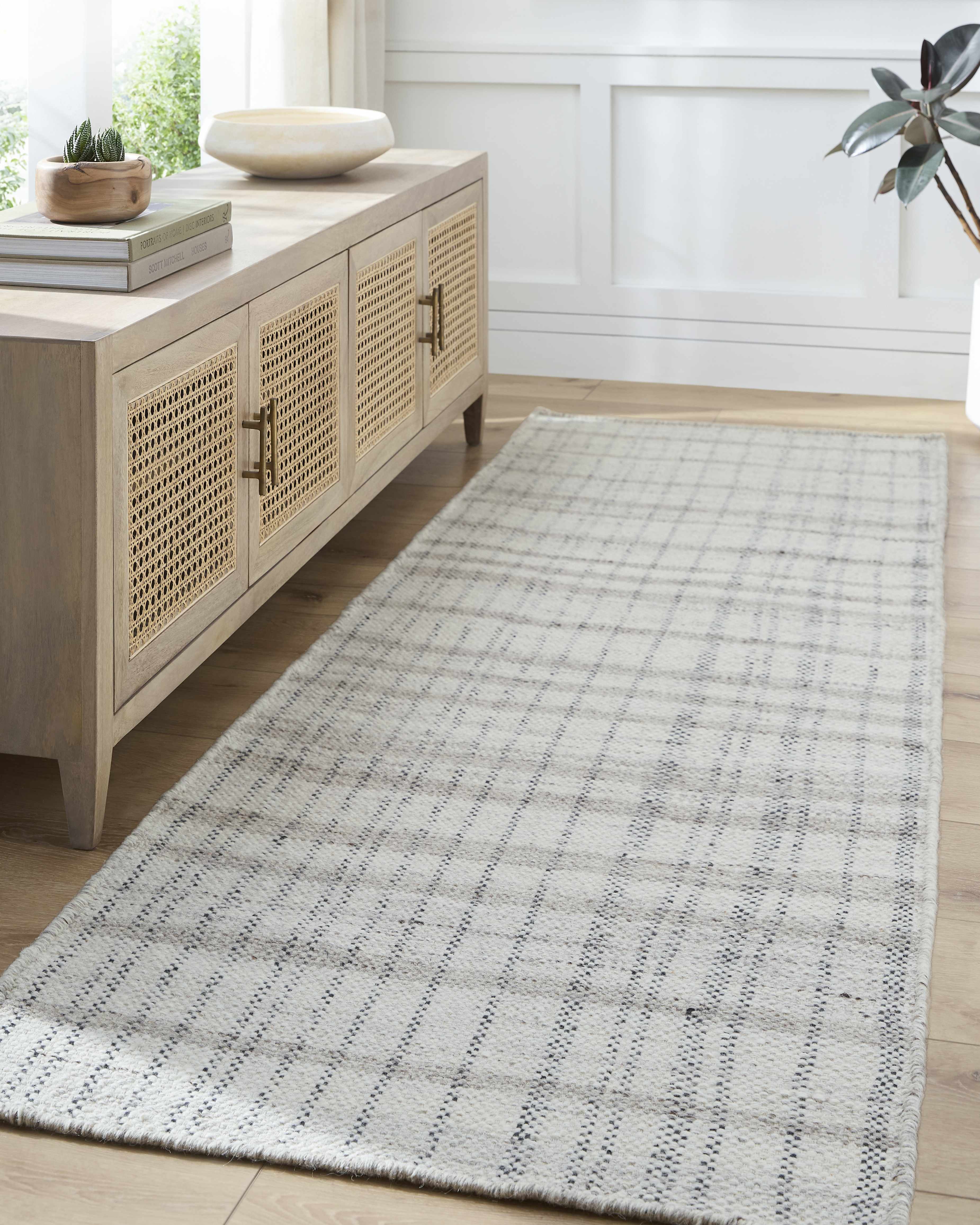 Nissa Gray Blue Checkered Wool Rug - Image 8