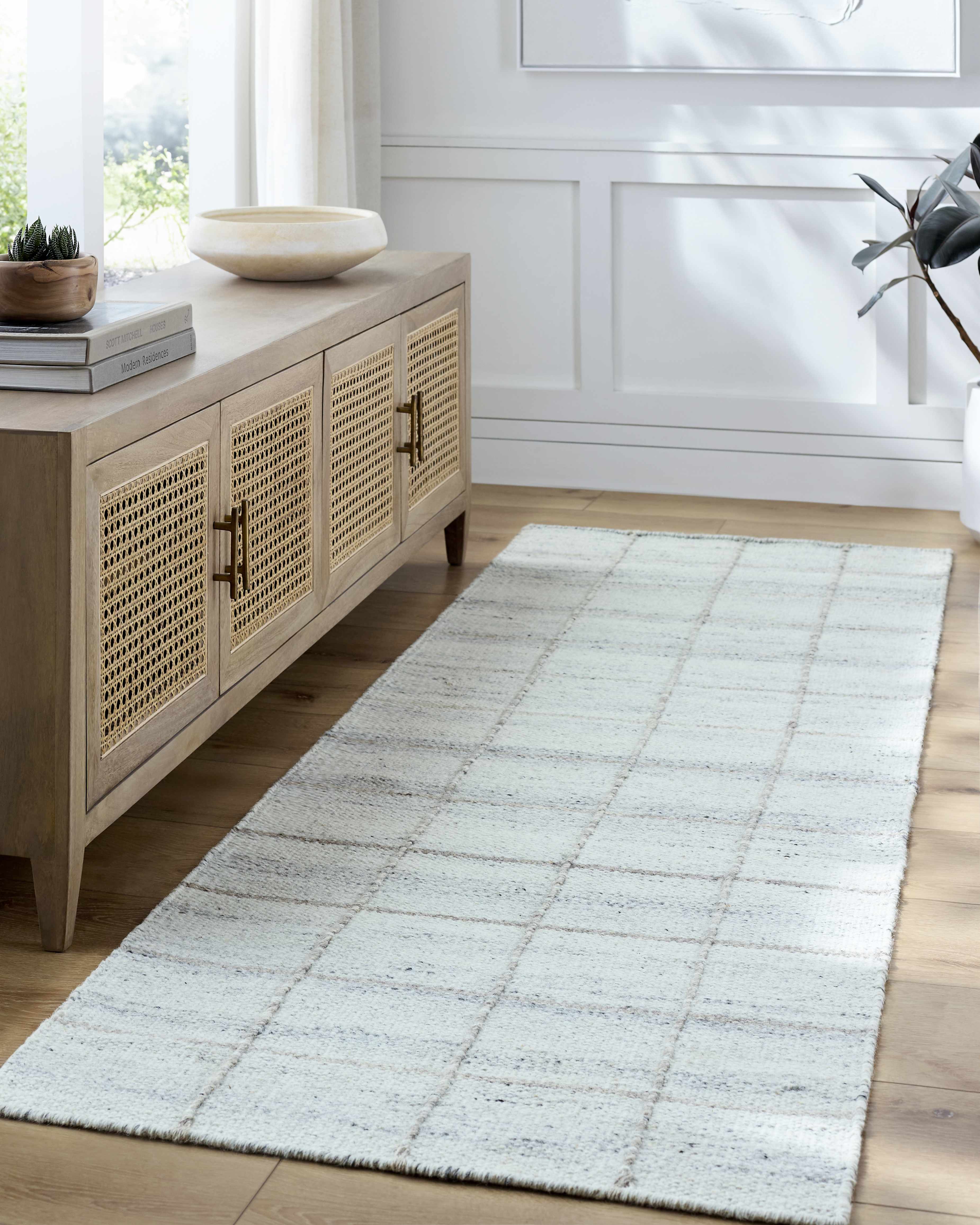 Nissa Light Gray Checkered Wool Rug - Image 2