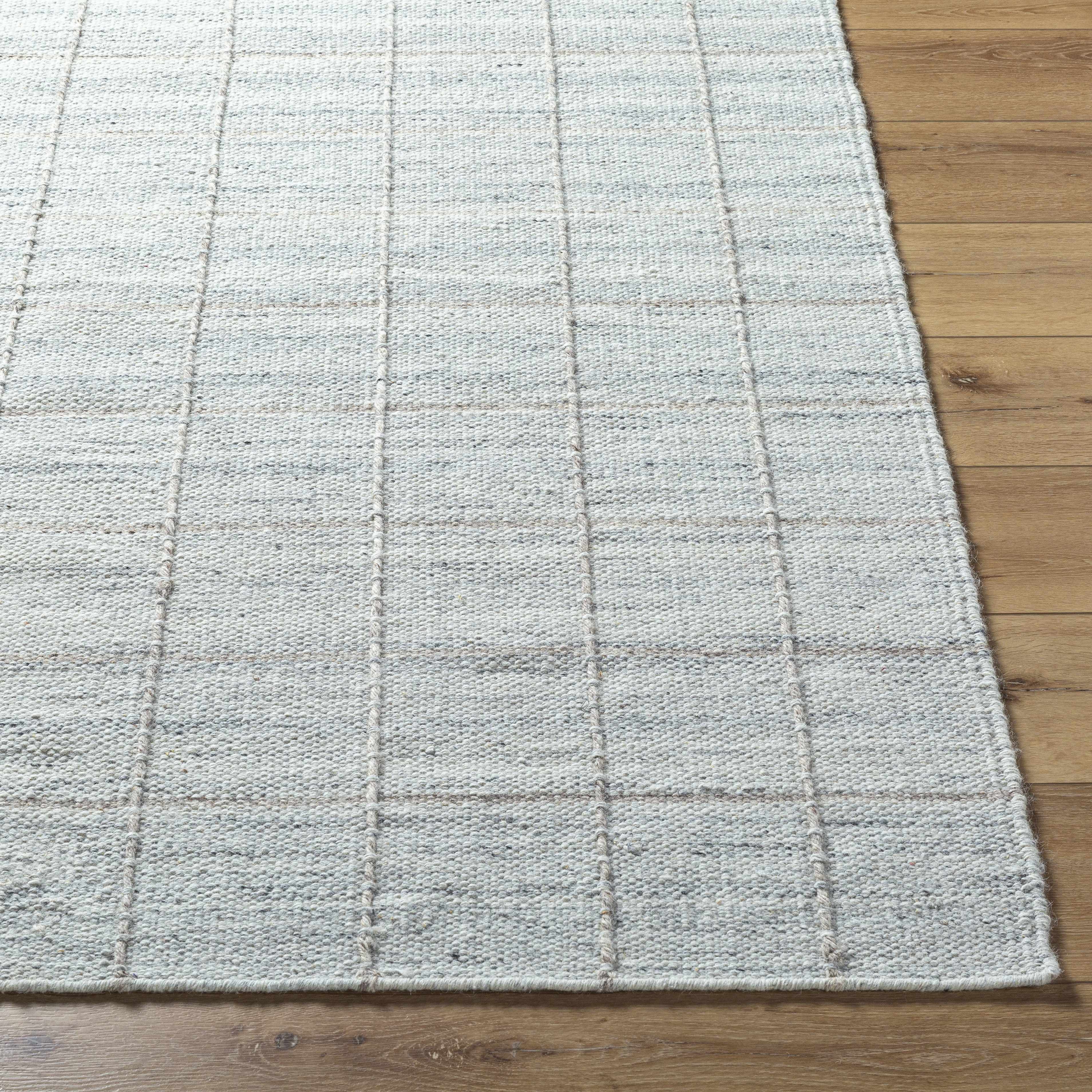 Nissa Light Gray Checkered Wool Rug - Image 3