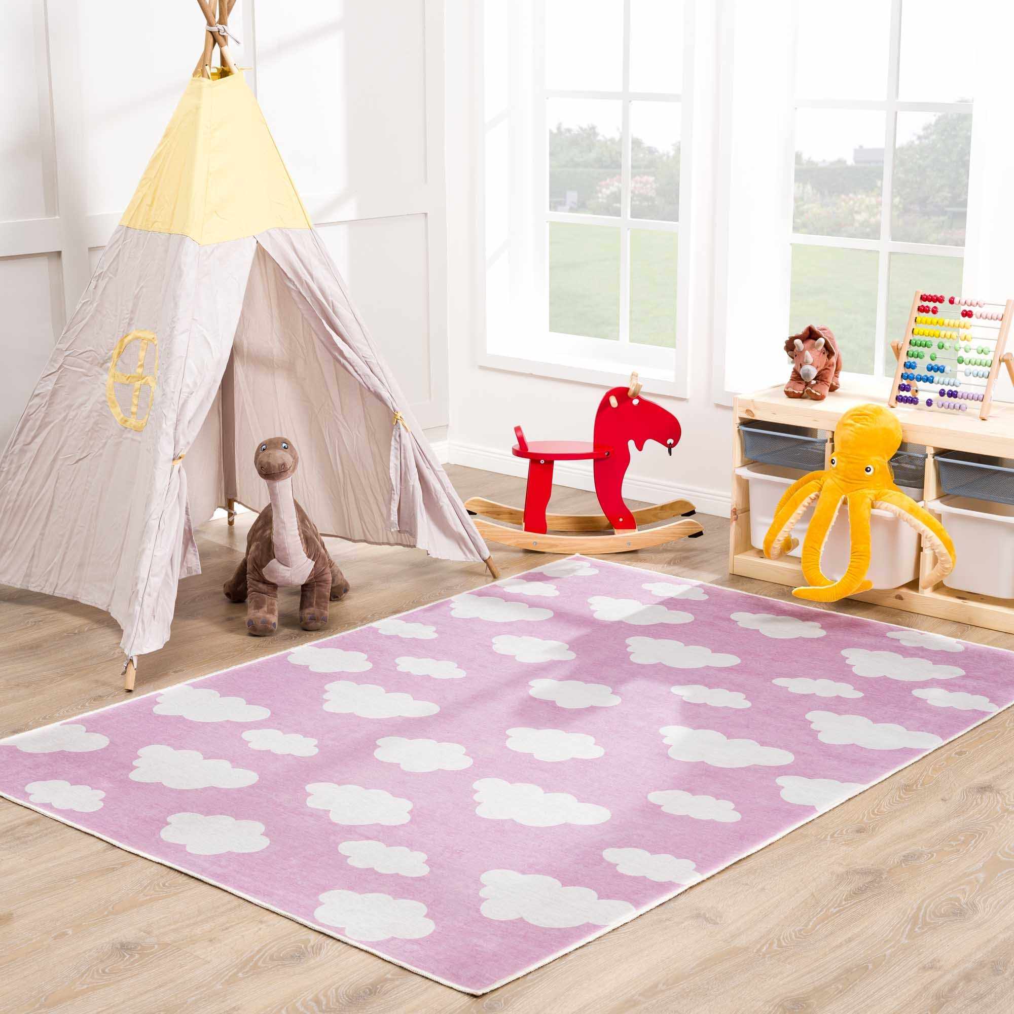 Nizar Pink Cloud Washable Kids Rug - Clearance - Image 2