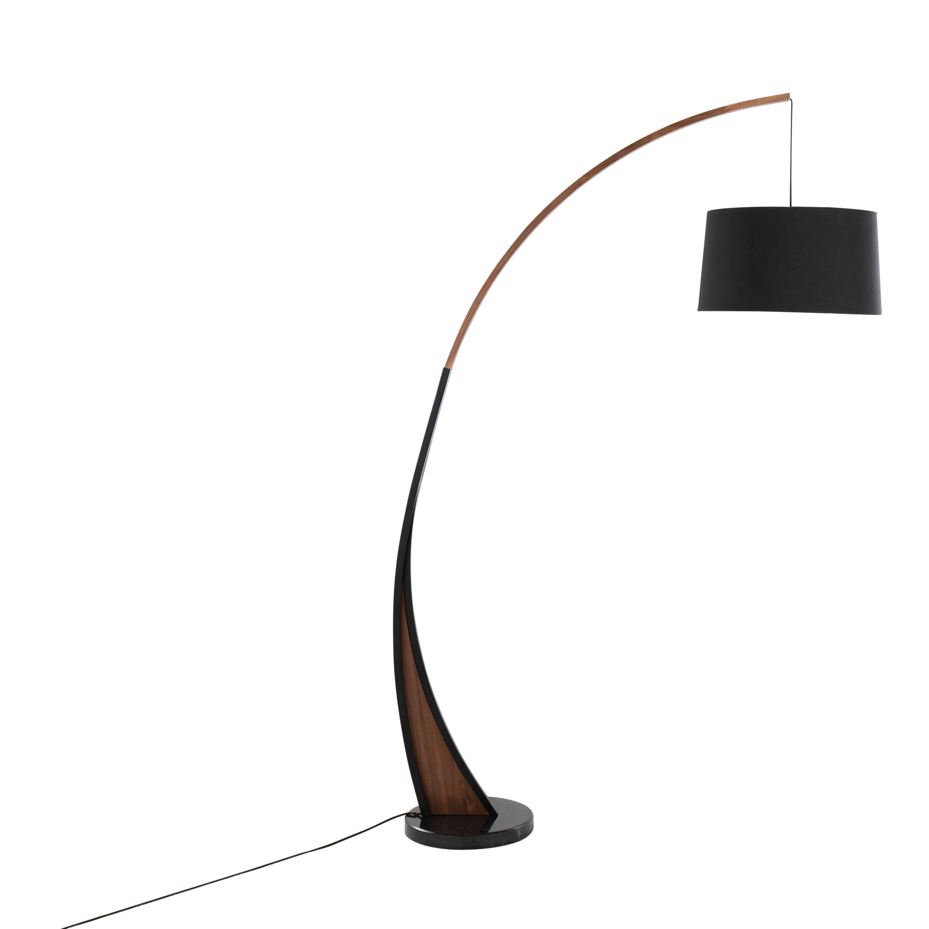 Noah Mid-Century Modern Floor Lamp with Walnut Wood Frame and Marble Base - Image 3