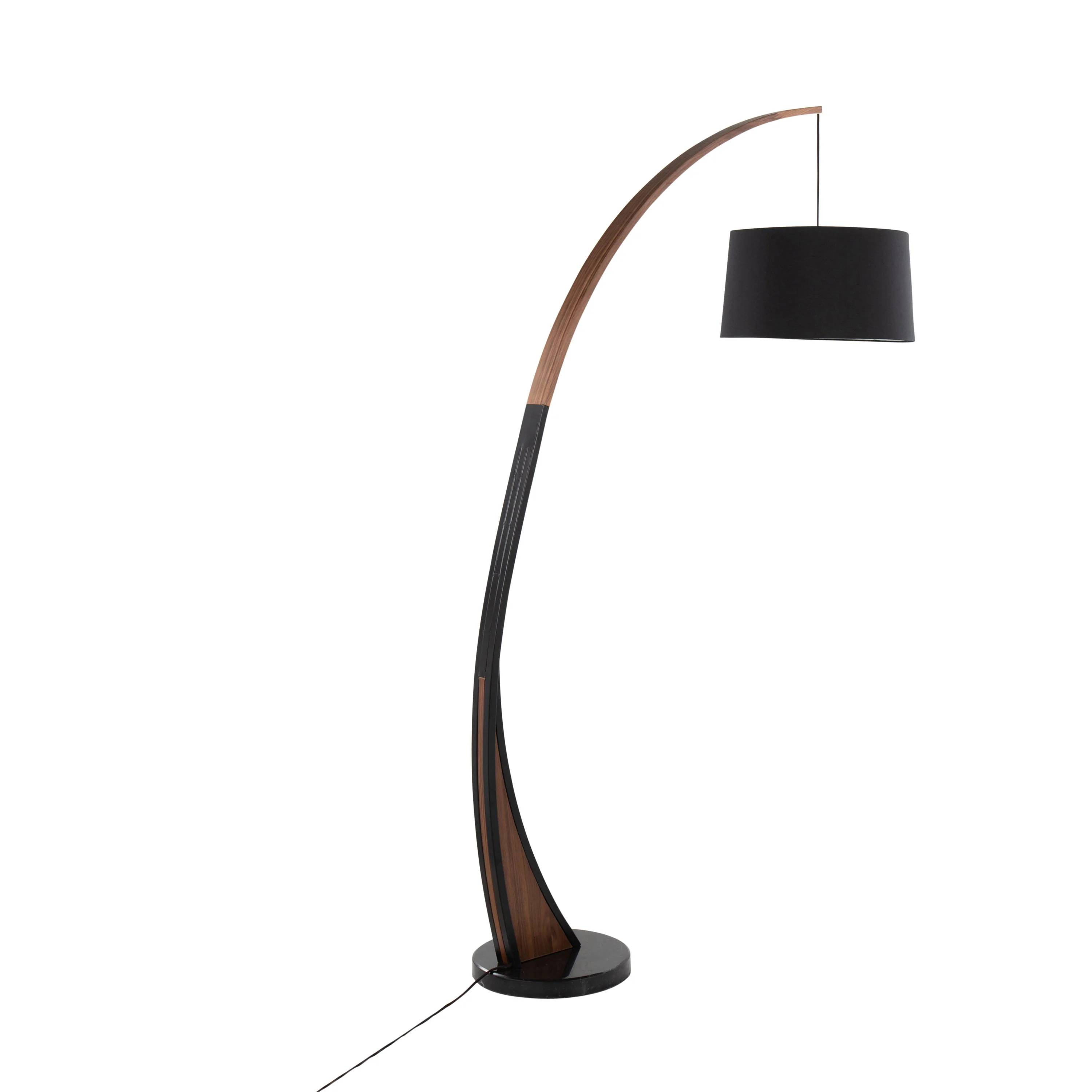 Noah Mid-Century Modern Floor Lamp with Walnut Wood Frame and Marble Base - Image 4