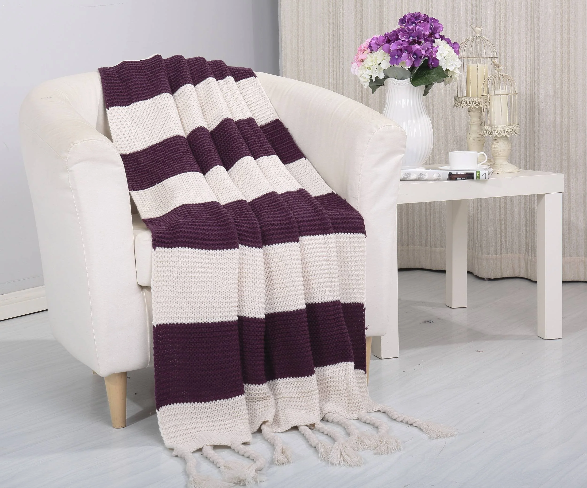 NobleHouse Soft Touch Classic Woven Knitted 2-Tone Throw Blanket with Fringes (50" x 60") - Image 2