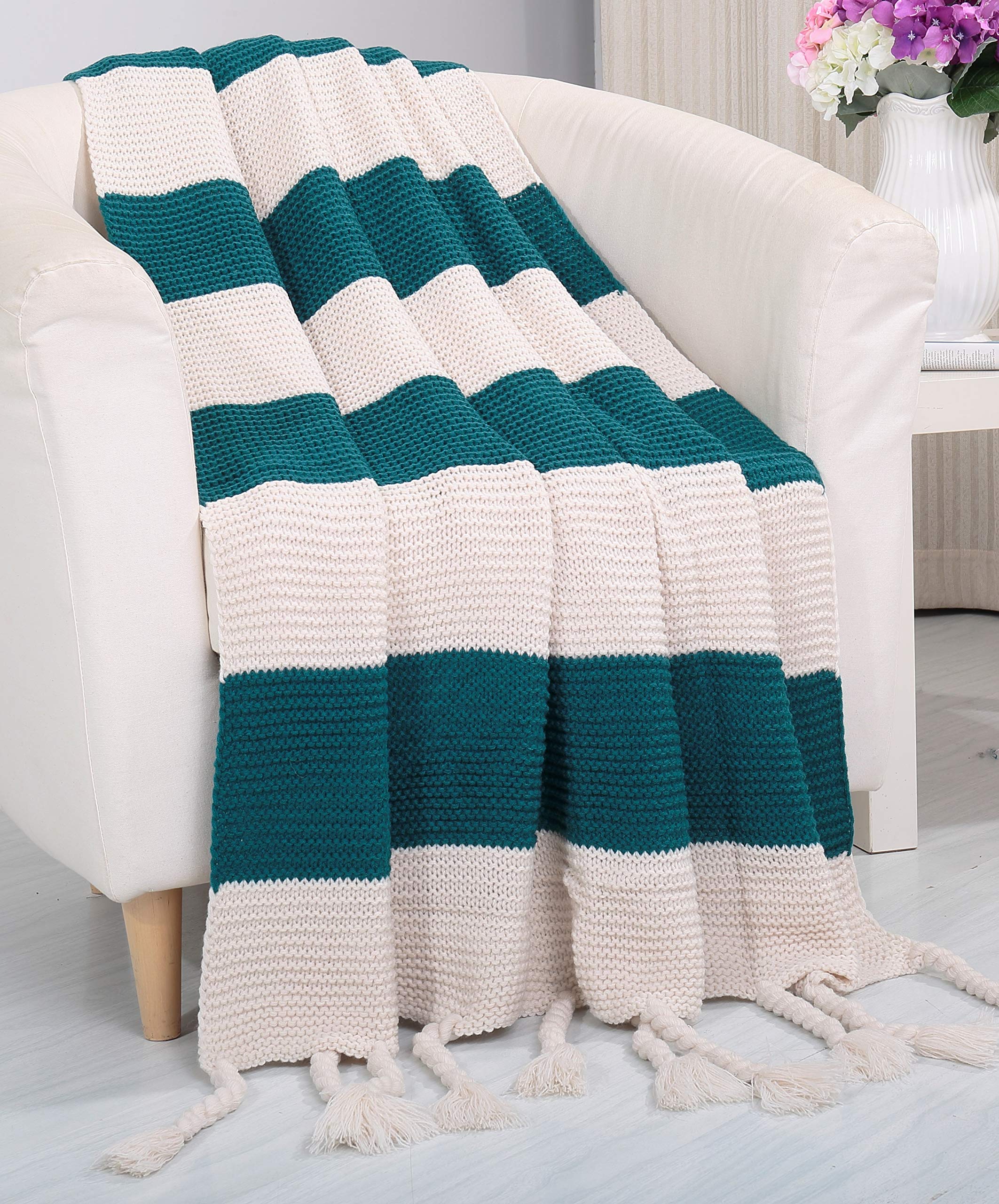 NobleHouse Soft Touch Classic Woven Knitted 2-Tone Throw Blanket with Fringes (50" x 60") - Image 3