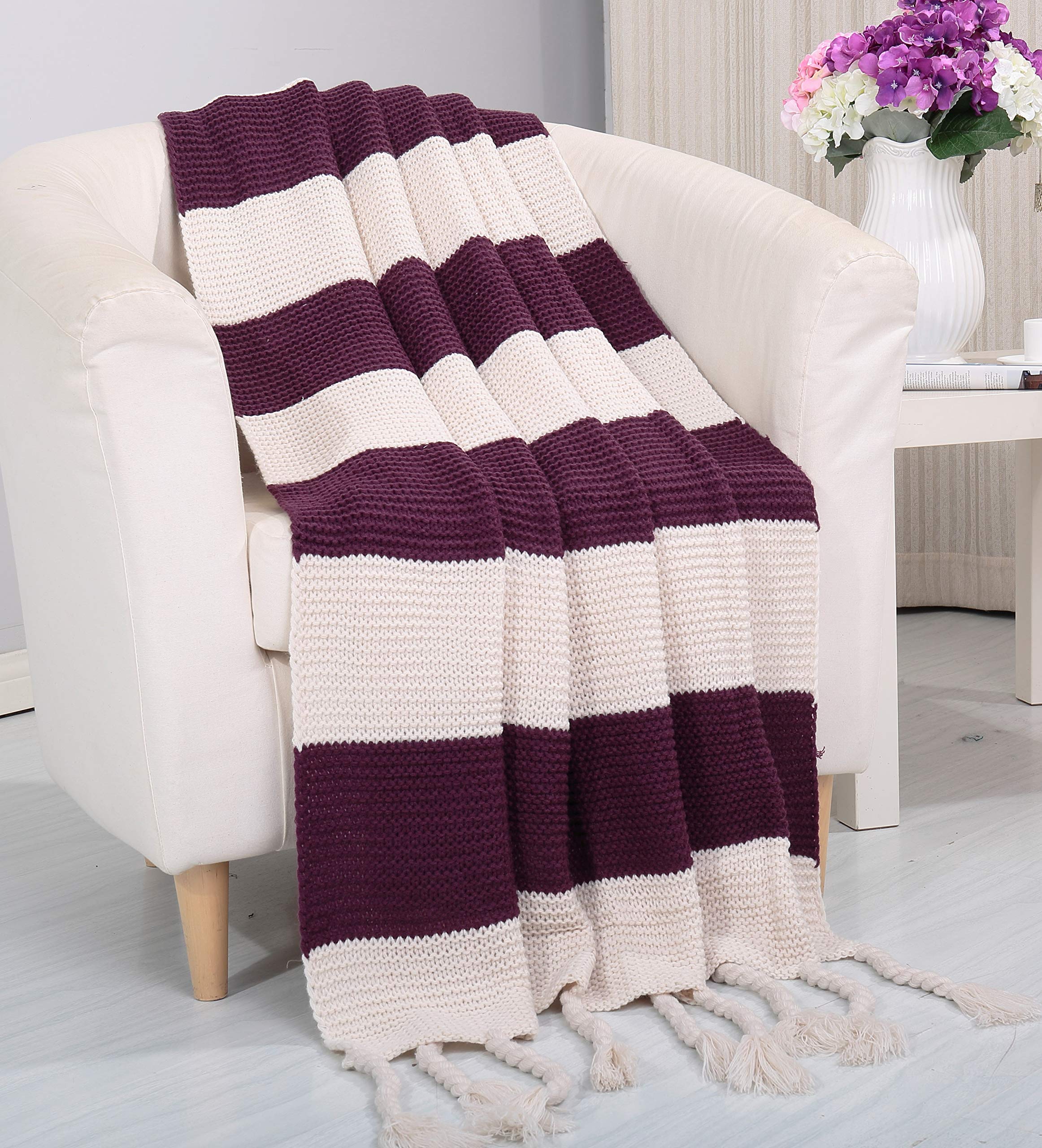 NobleHouse Soft Touch Classic Woven Knitted 2-Tone Throw Blanket with Fringes (50" x 60") - Image 4