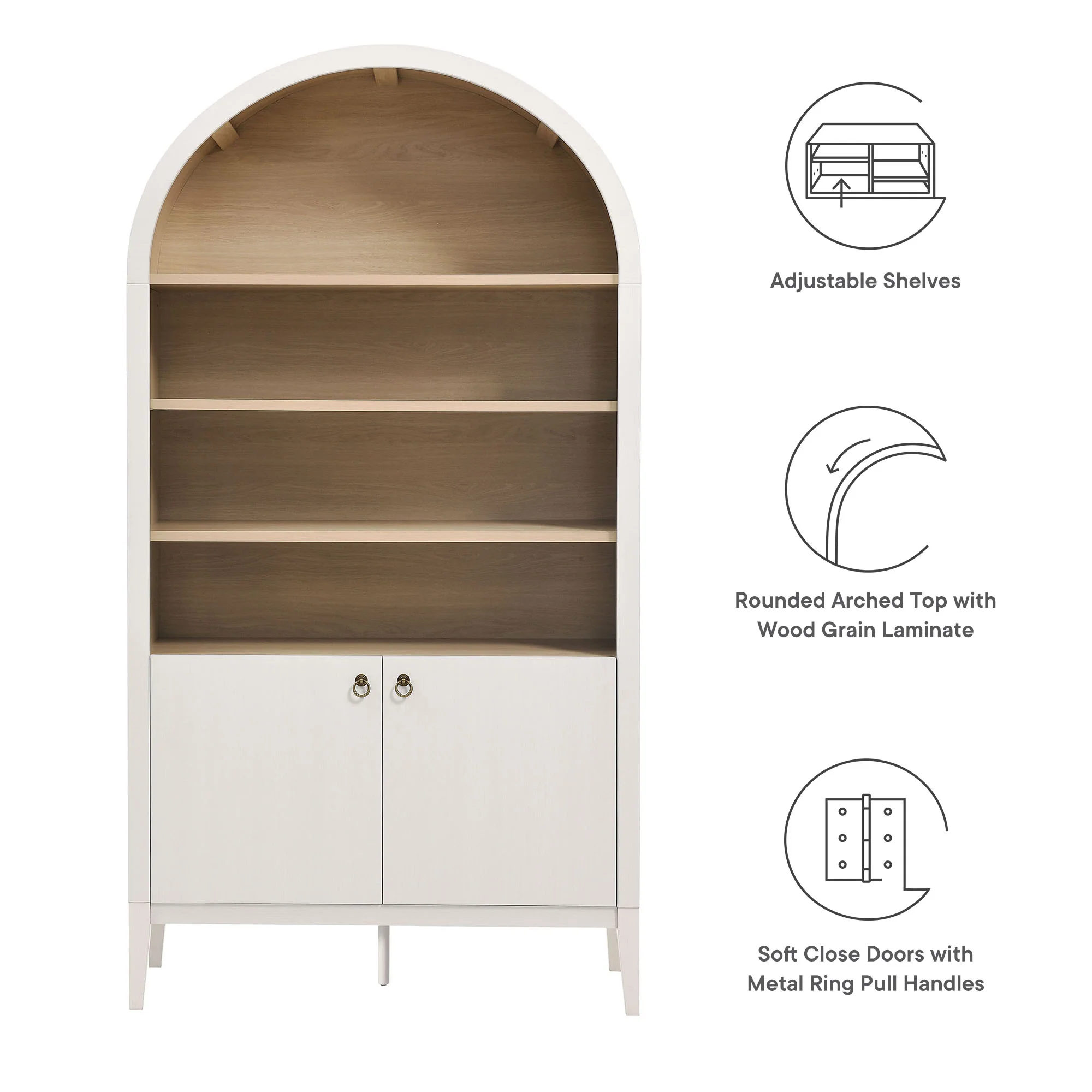 Nolan 74" Tall Wide Arched Storage Display Cabinet Bookshelf by Modway - Image 2