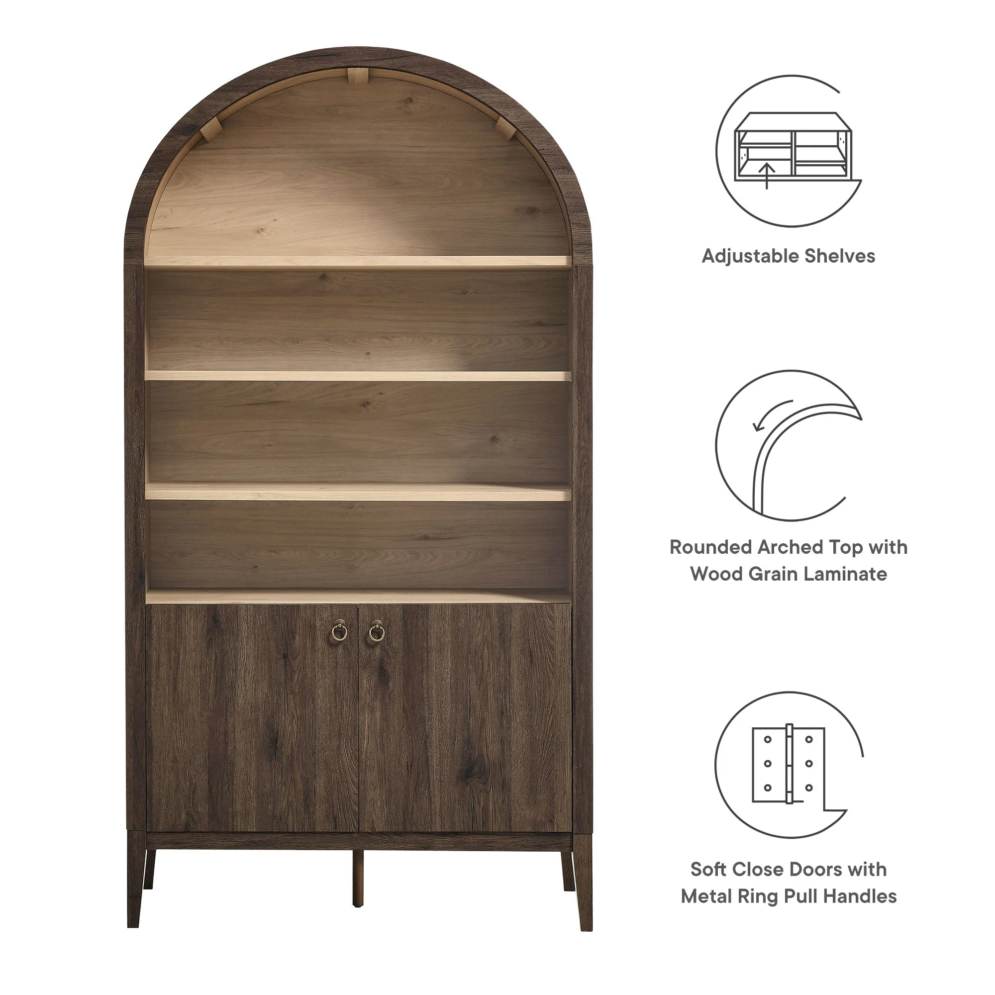 Nolan 74" Tall Wide Arched Storage Display Cabinet Bookshelf by Modway - Image 21