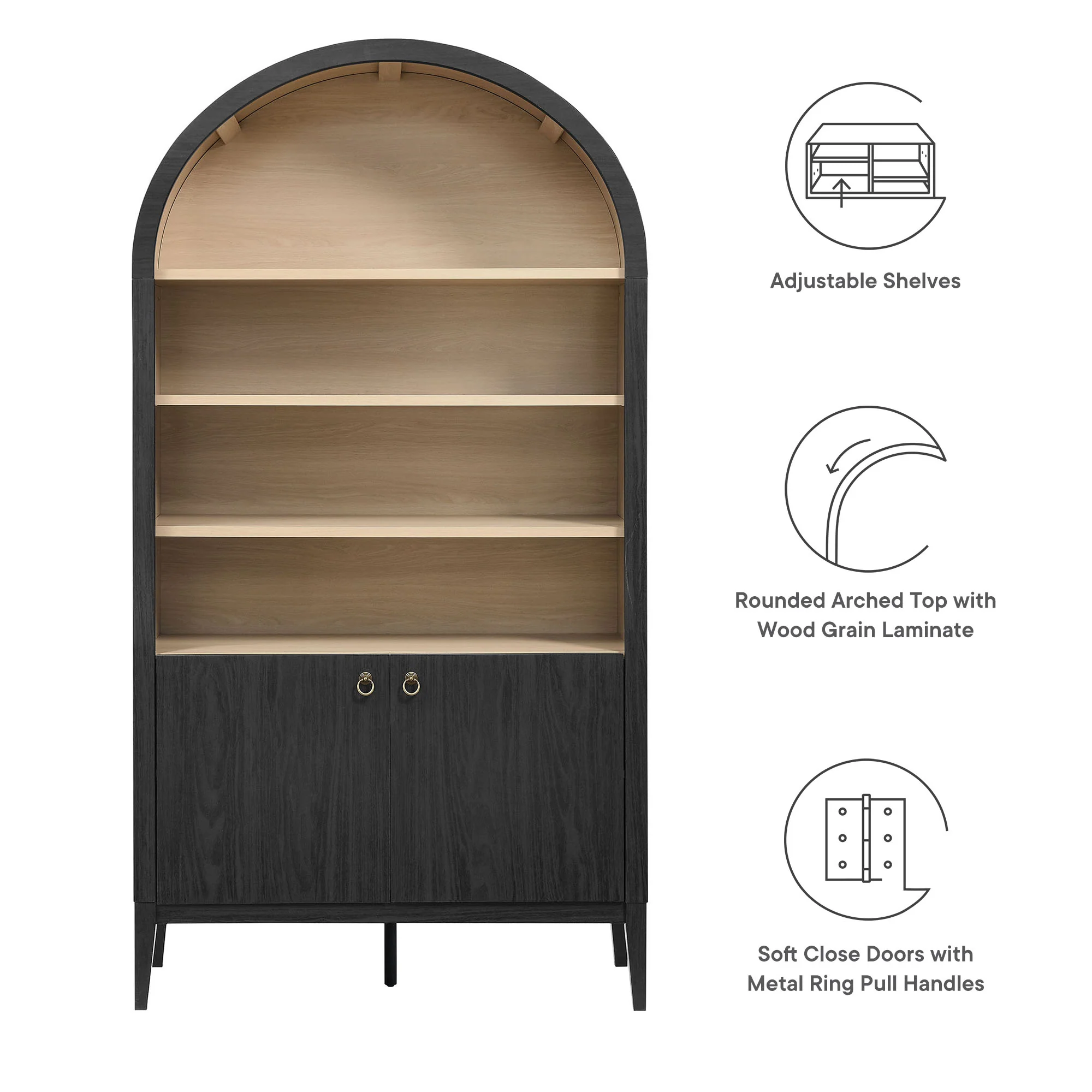 Nolan 74" Tall Wide Arched Storage Display Cabinet Bookshelf by Modway - Image 22