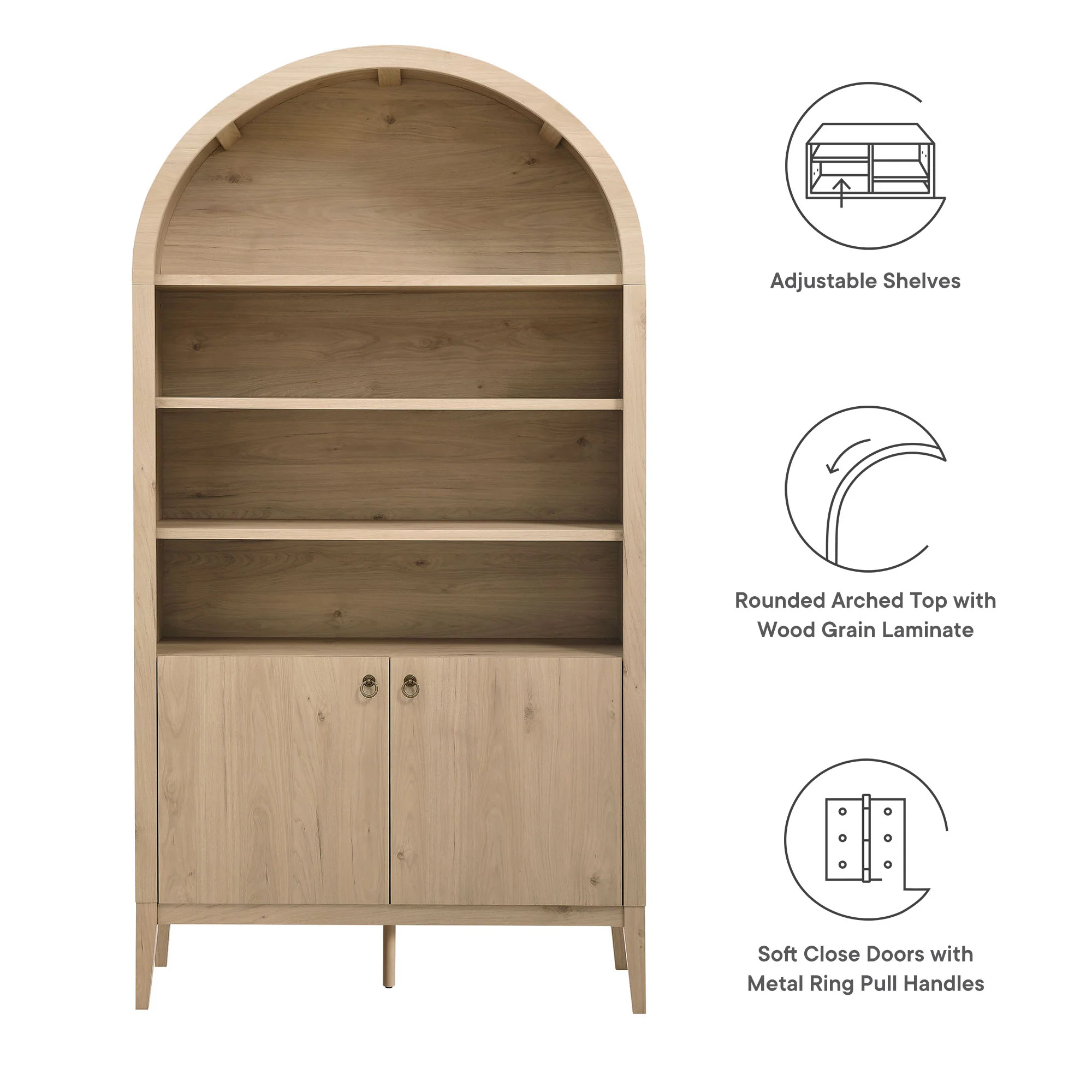 Nolan 74" Tall Wide Arched Storage Display Cabinet Bookshelf by Modway - Image 23
