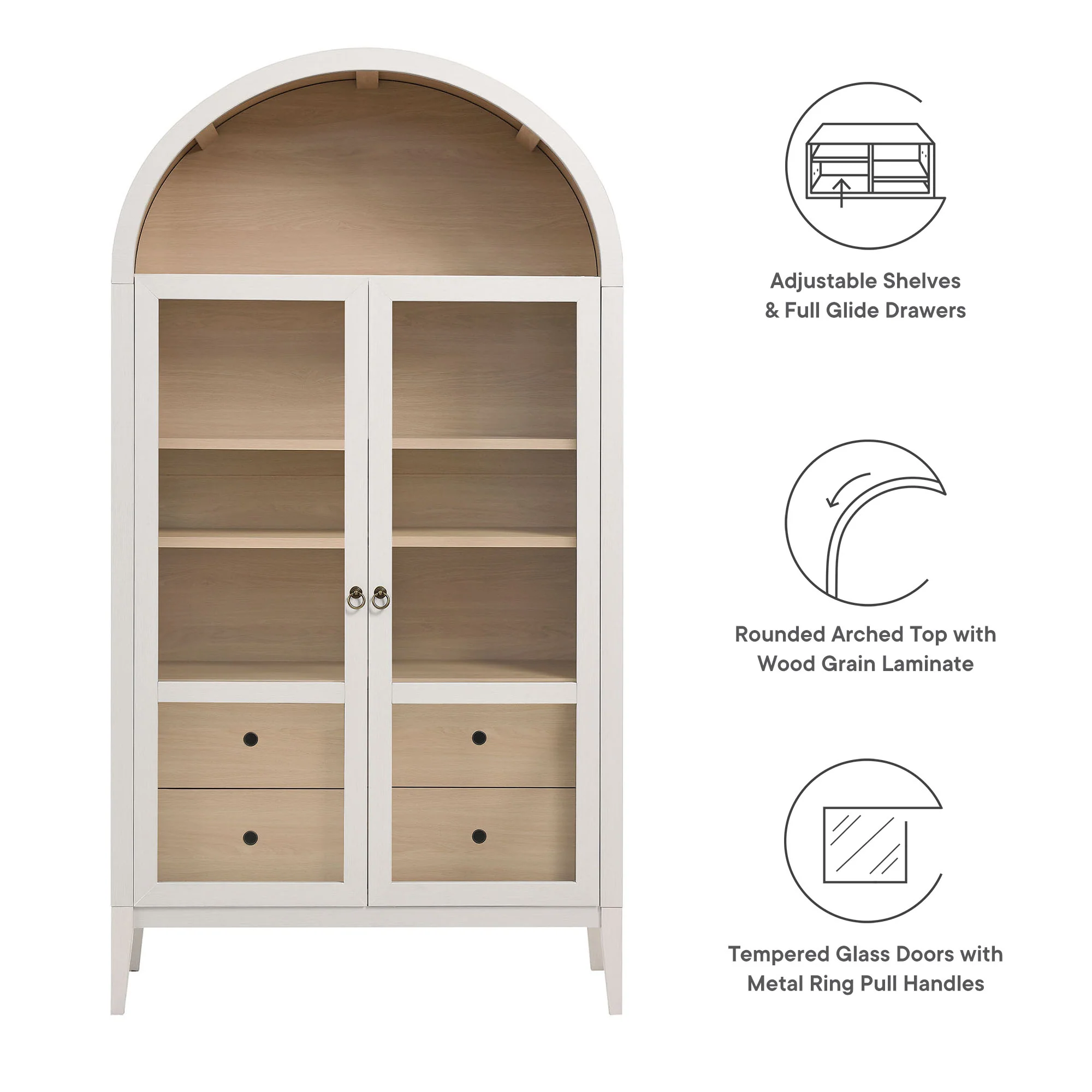 Nolan 1-Piece Wood Storage Cabinet with Arched Glass Doors - Image 2