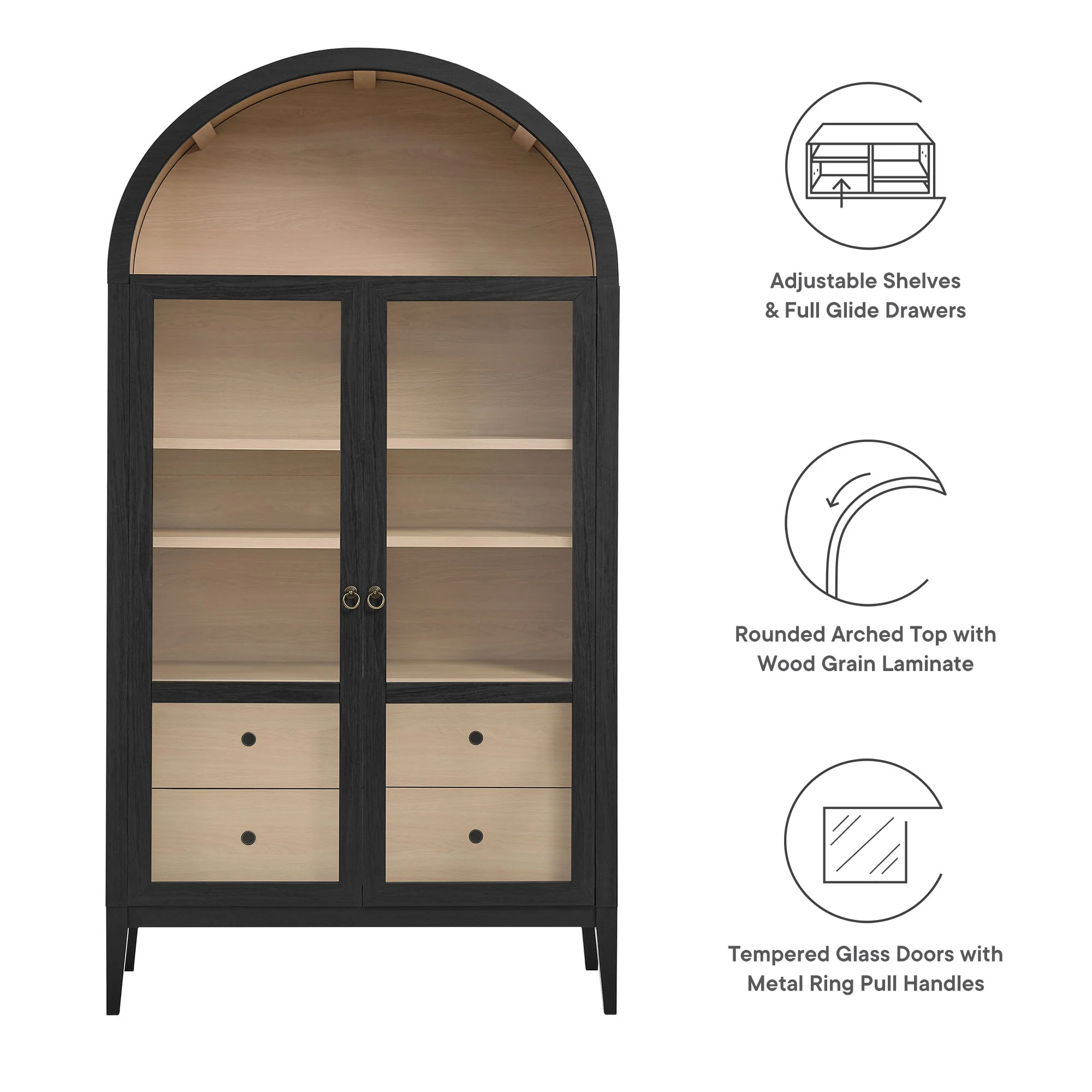 Nolan 1-Piece Wood Storage Cabinet with Arched Glass Doors - Image 20