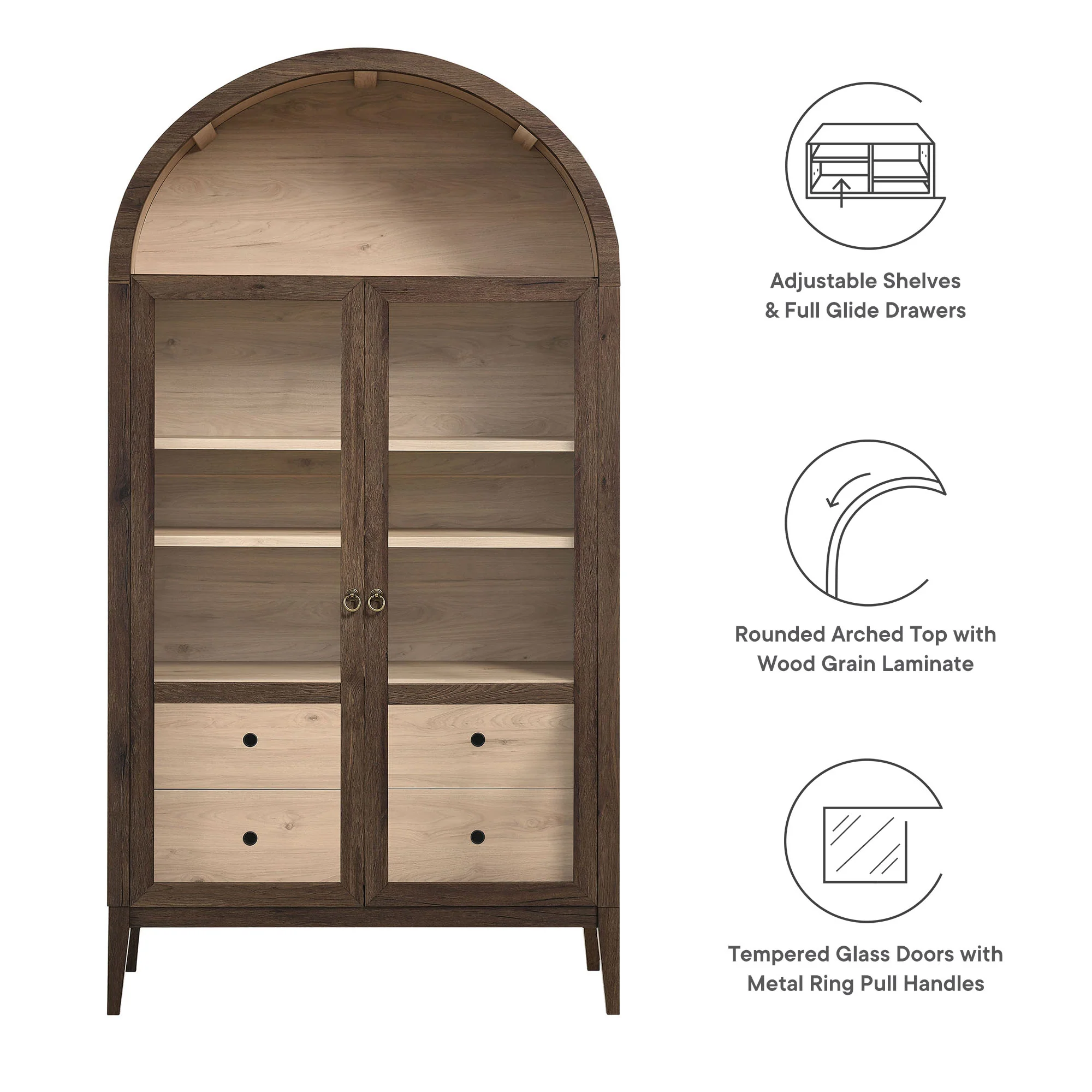 Nolan 1-Piece Wood Storage Cabinet with Arched Glass Doors - Image 24