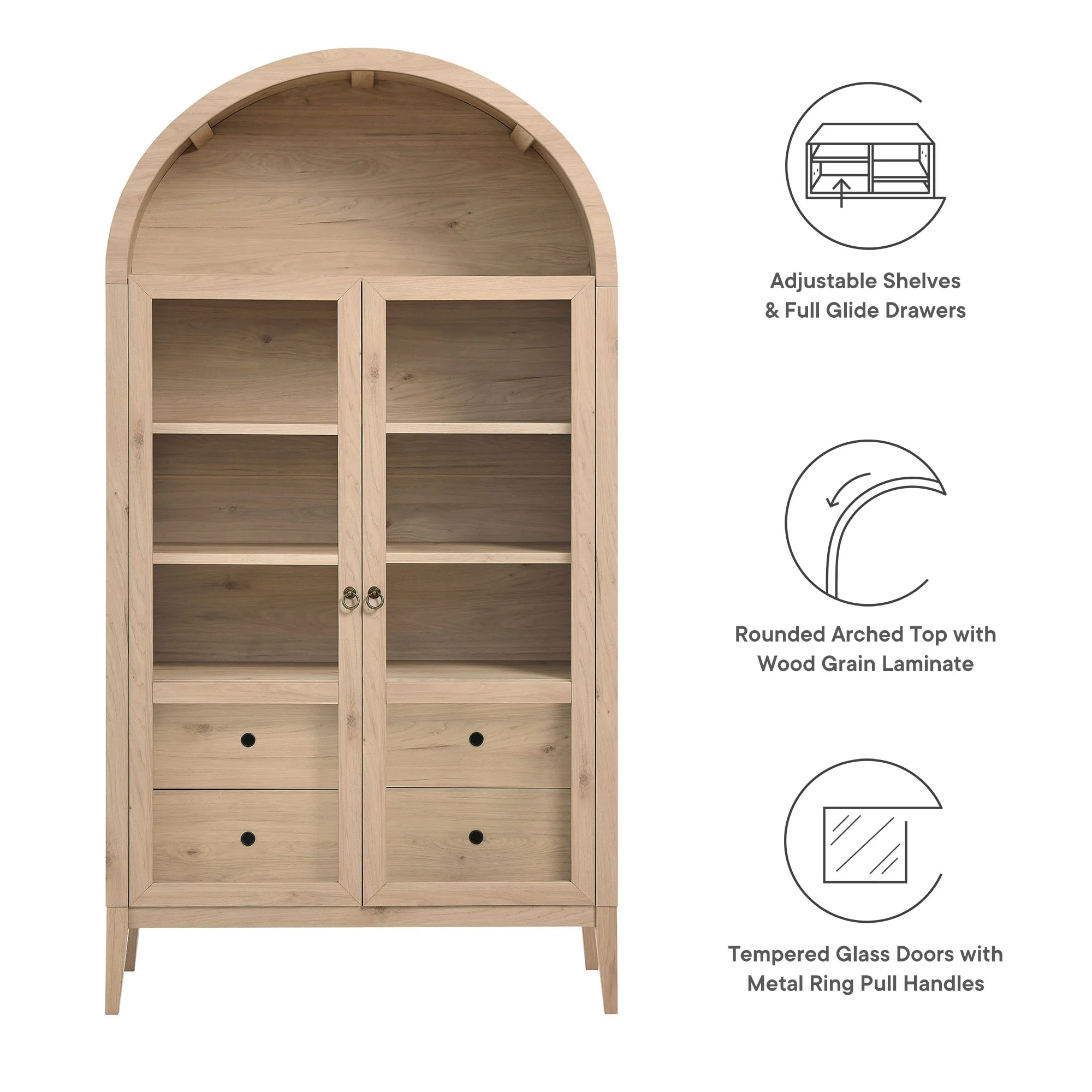 Nolan 1-Piece Wood Storage Cabinet with Arched Glass Doors - Image 25