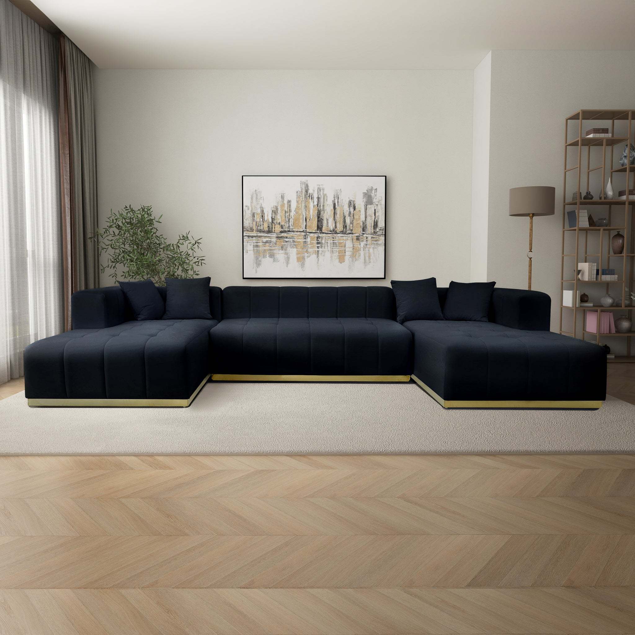 Nolan U-Shape Corner Sofa - Black Velvet - Image 2