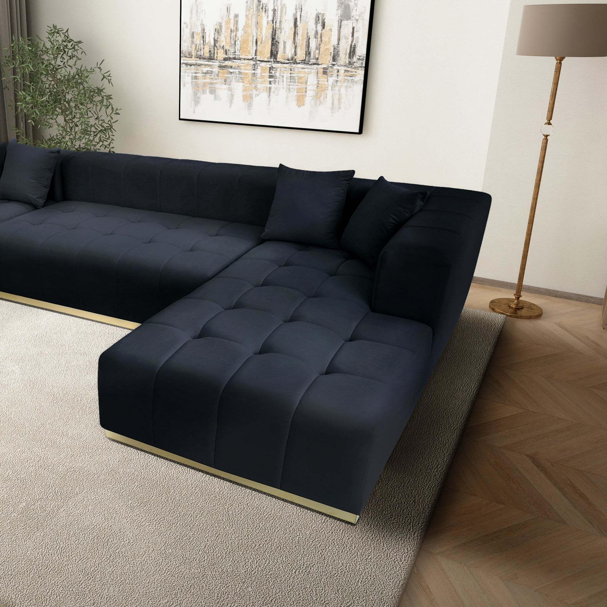 Nolan U-Shape Corner Sofa - Black Velvet - Image 5